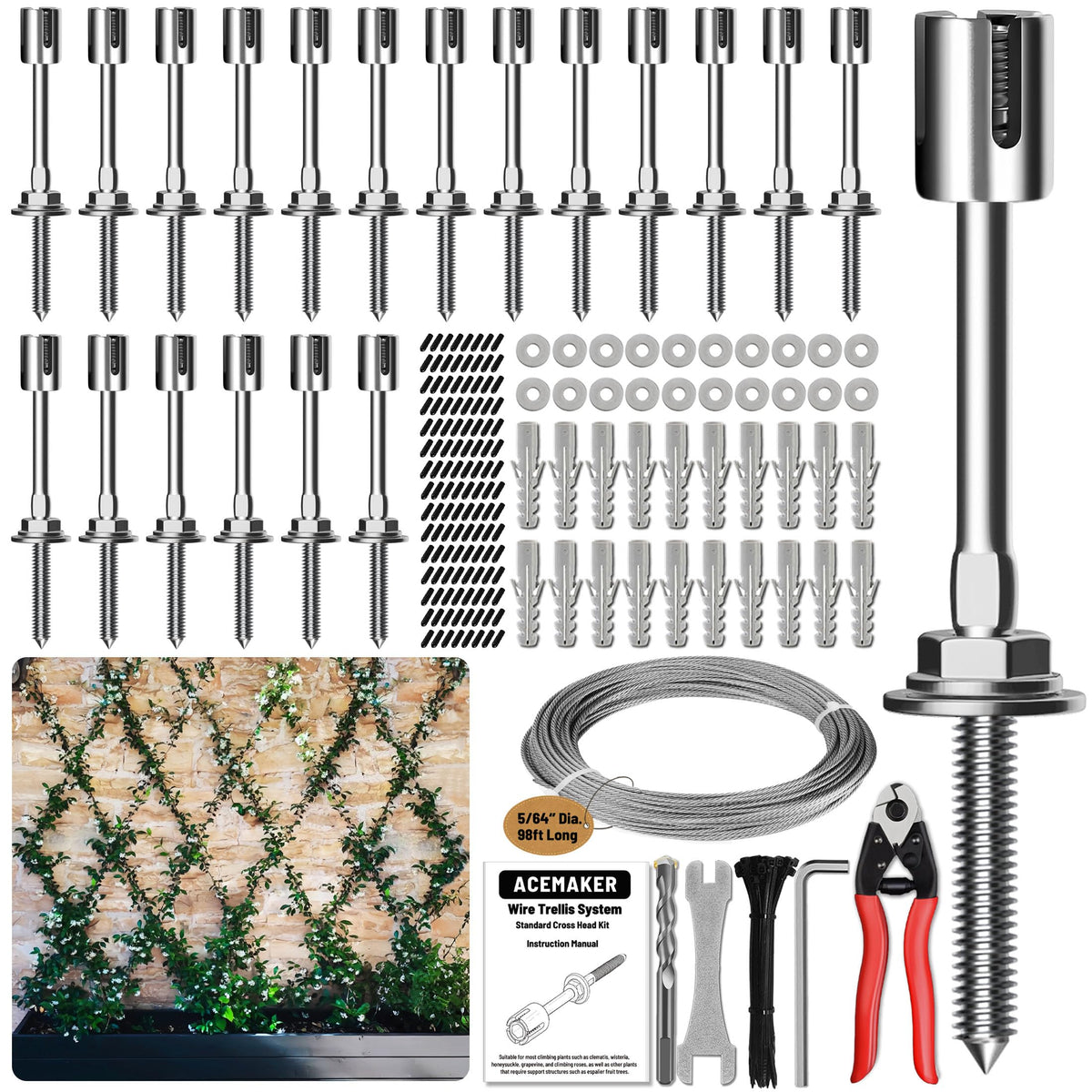 Acemaker front packaging showing complete trellis kit and tools for easy installation