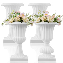 AceOrbit urn front packaging showing four white pedestal planters for instant curb appeal
