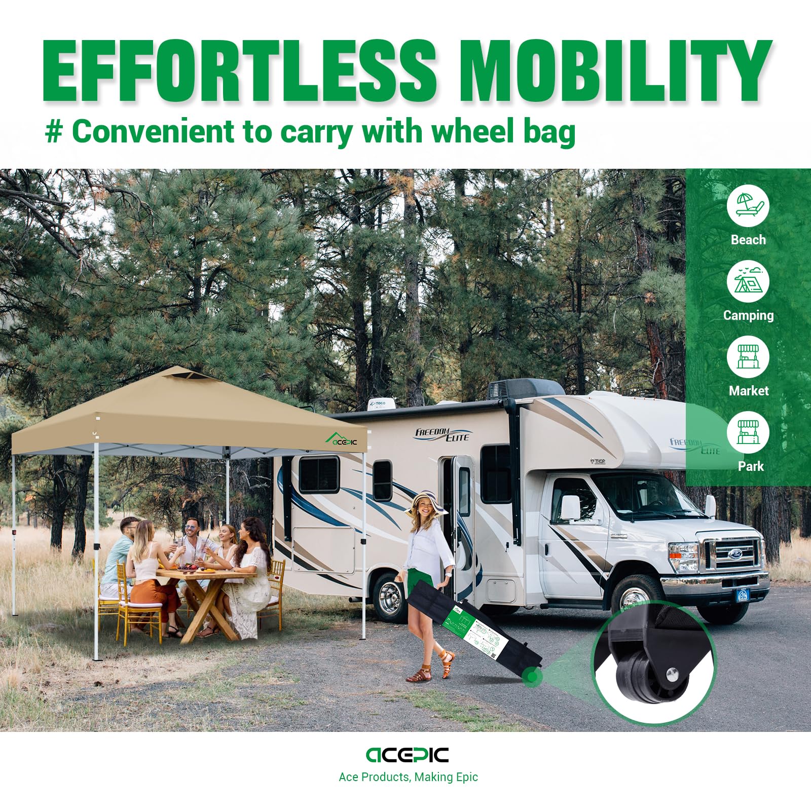 Acepic accessories laid out: ropes, weights, pegs for secure anchoring