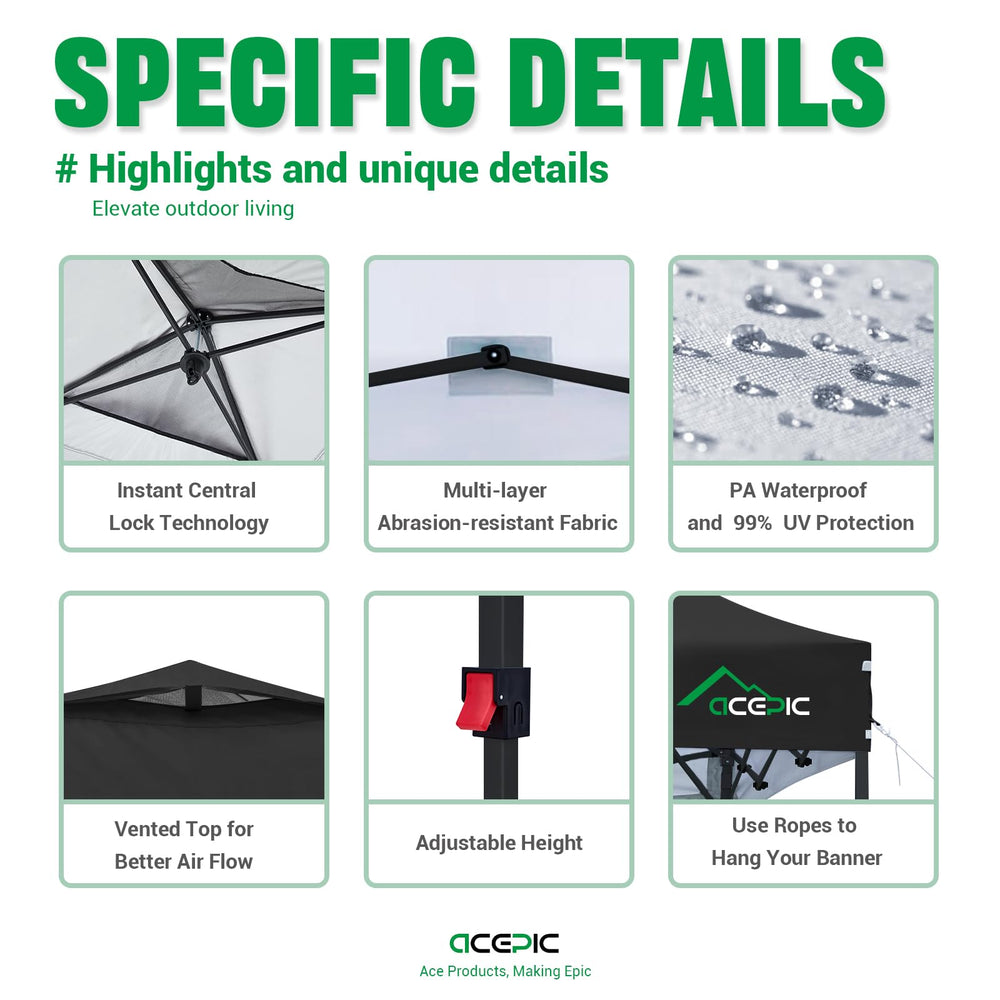 Acepic canopy steel frame close-up highlighting durable construction and stability