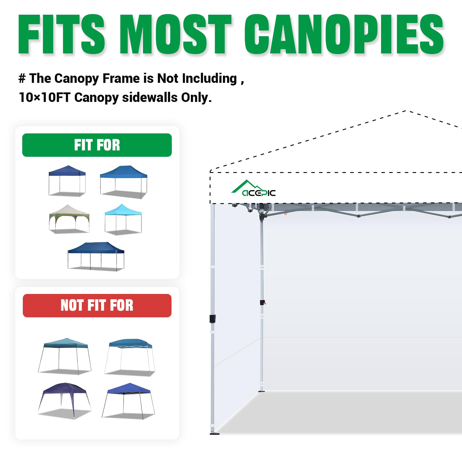 Acepic comparación de tamaño con carpa 10x10 ft para ajuste seguro