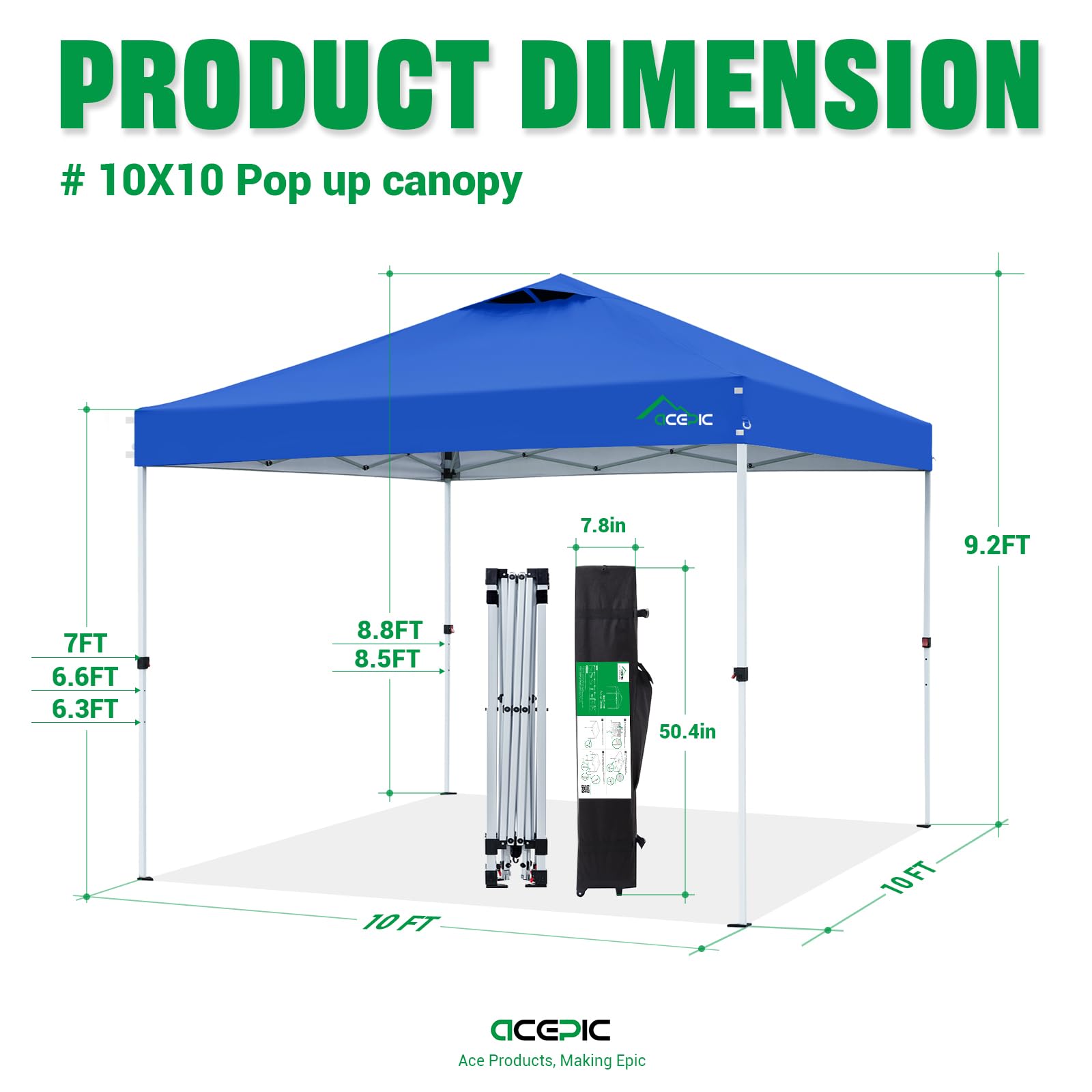 Acepic packaged canopy in wheeled storage bag for easy transport and storage