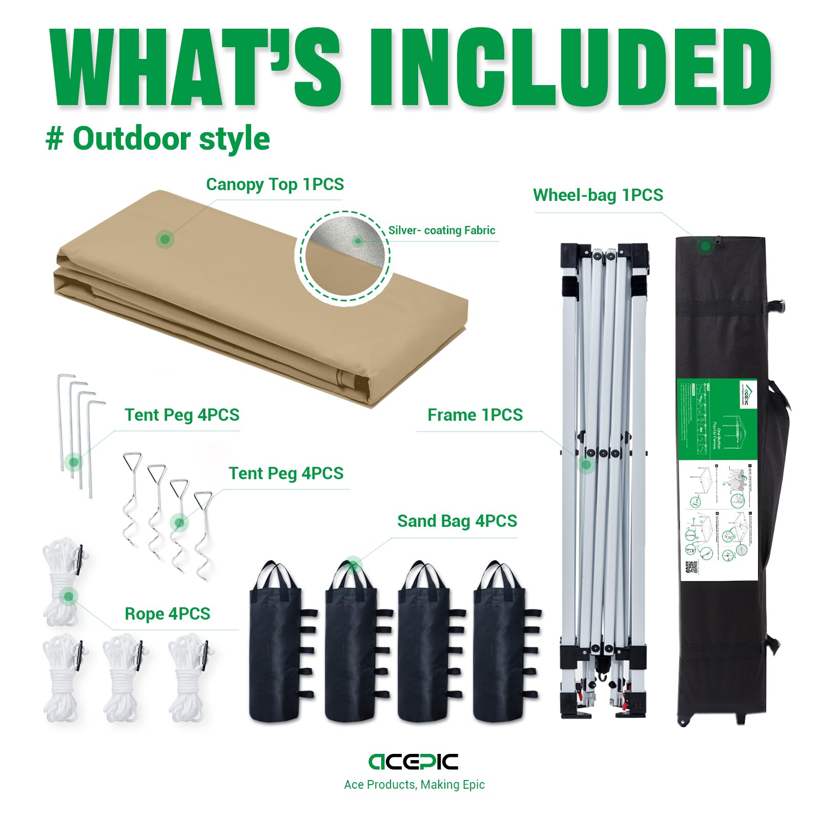 Acepic wheeled storage bag packed for transport and simple portability