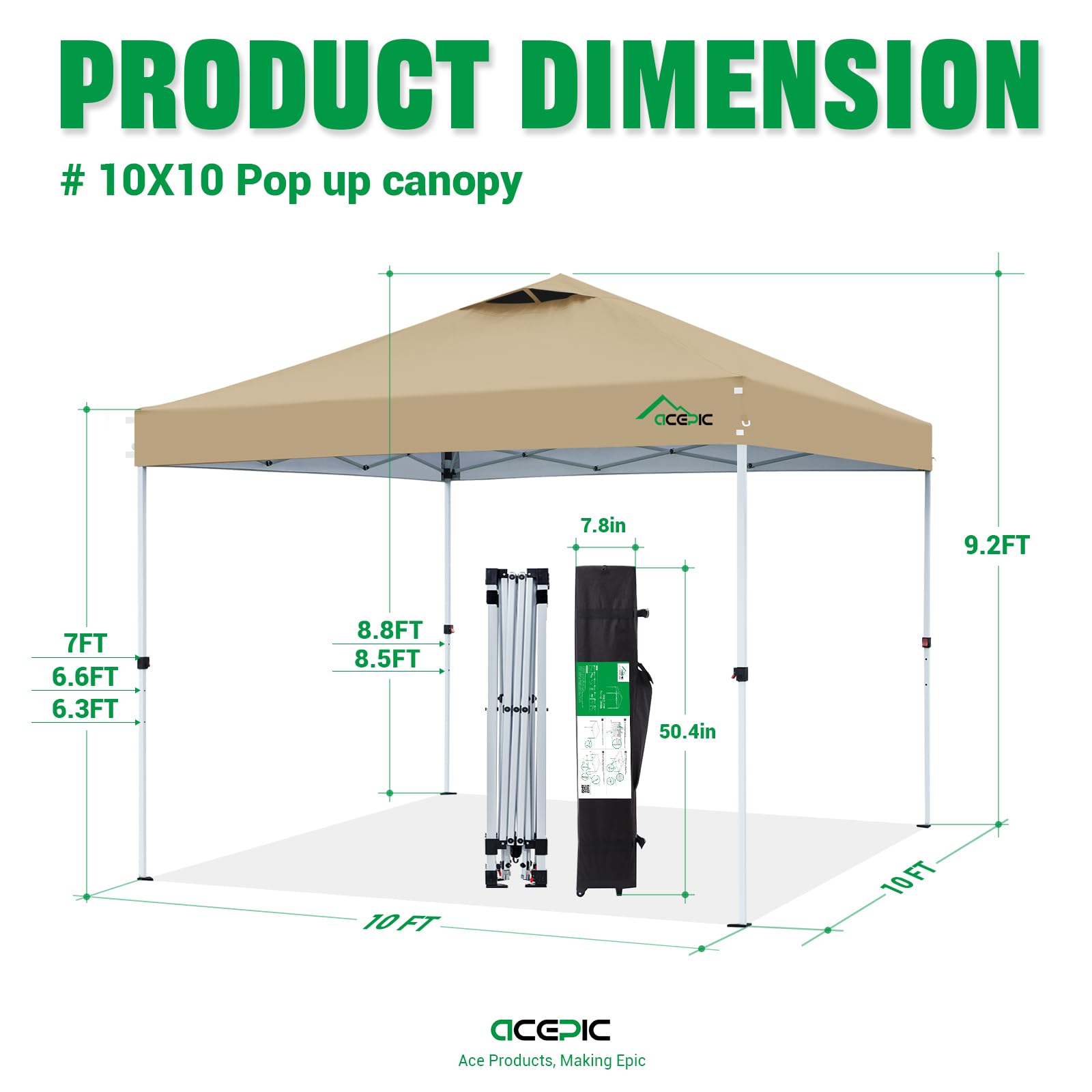 Acepic canopy next to people for size scale and comfortable coverage