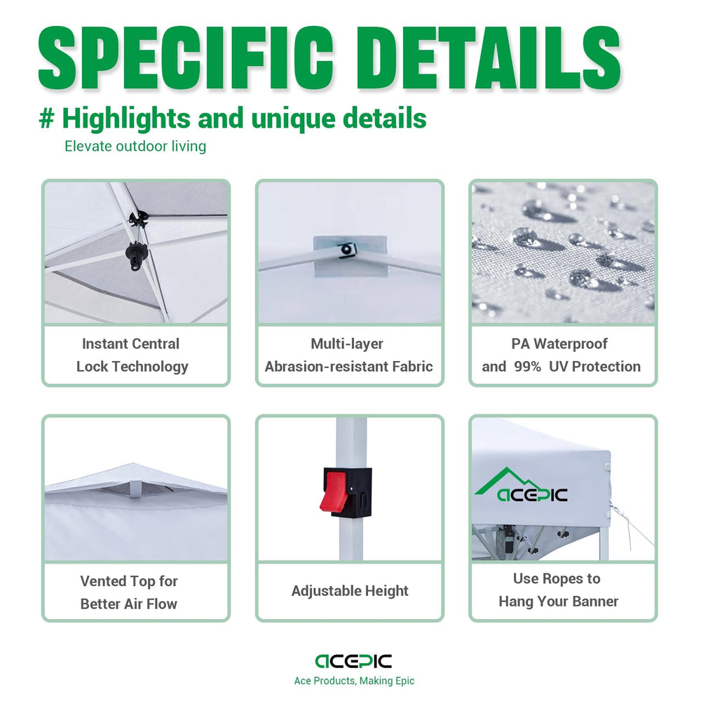 Acepic canopy fabric texture close-up showing waterproof, UPF50+ protection