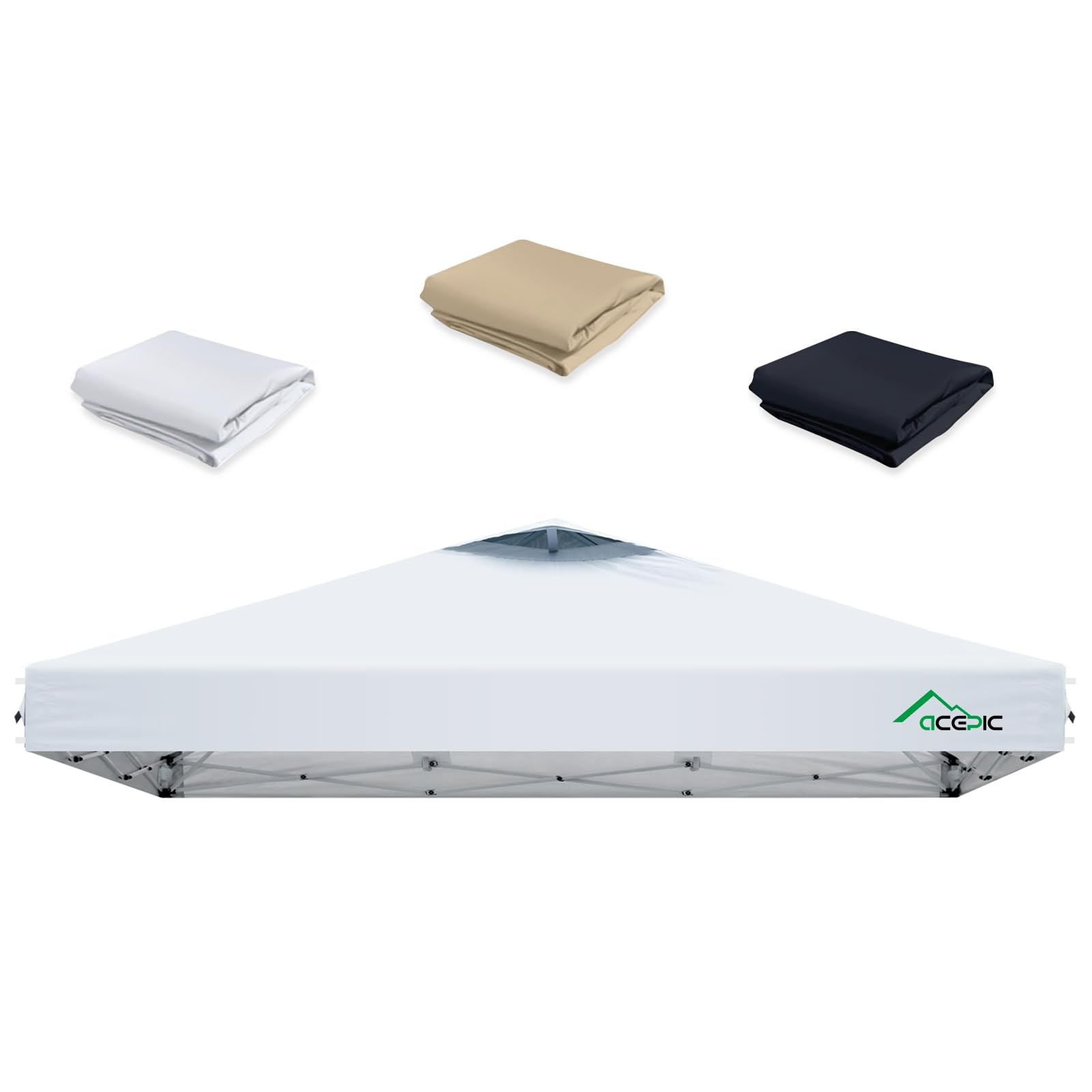 Acepic white canopy top front view showing full shade coverage and easy visibility