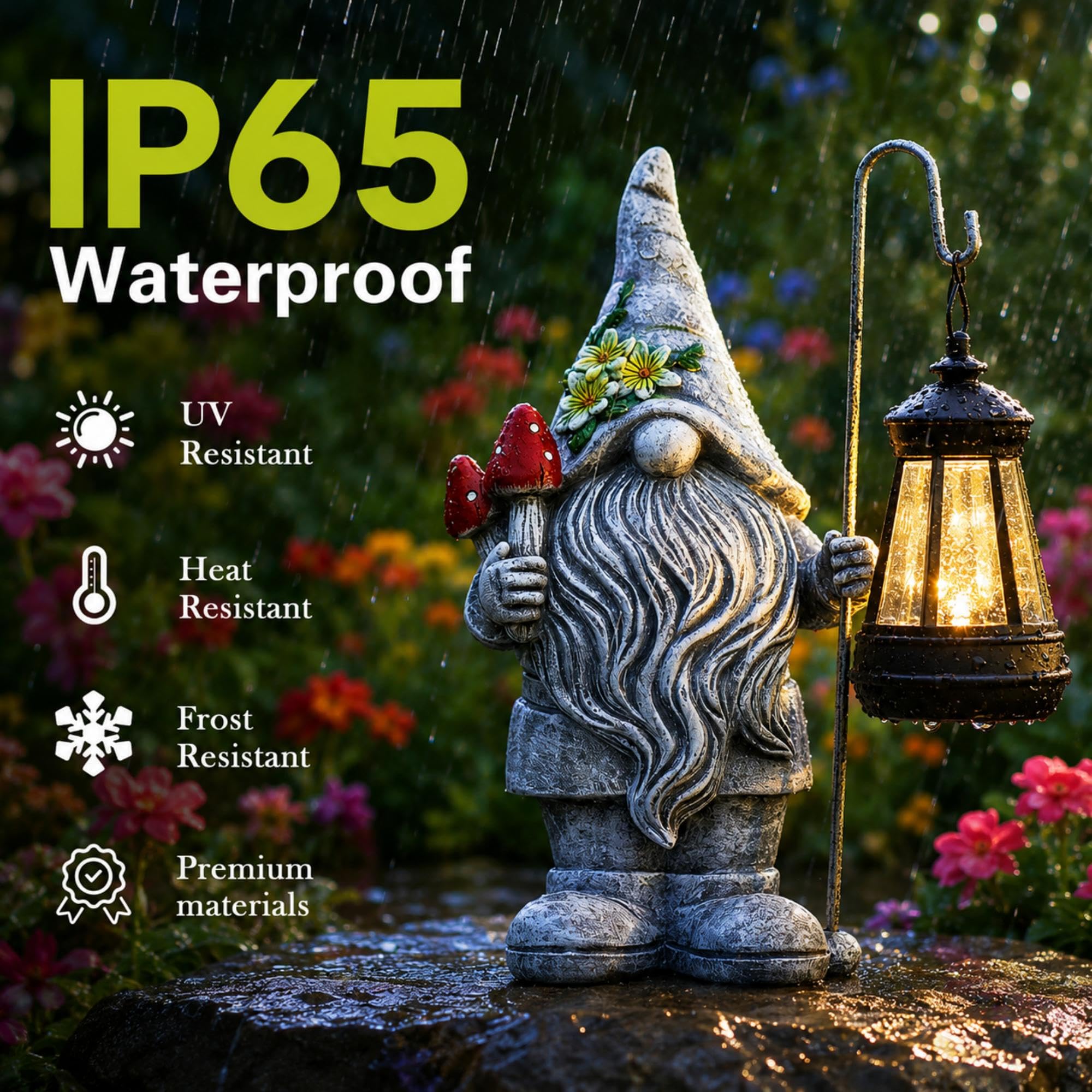 Acgarten gnome beside a hand showing scale and portable display benefit