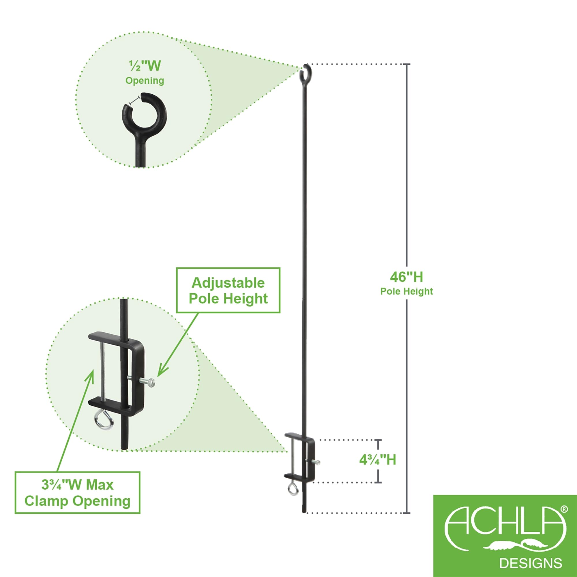 Achla Designs clamp close-up showing C-clamp bracket and easy-install benefit