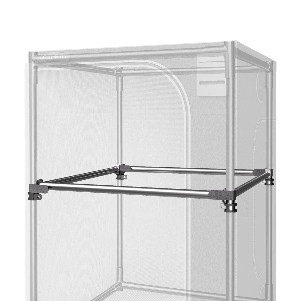 AC Infinity front view of 4x4 mounting bars in tent showing secure support and improved airflow