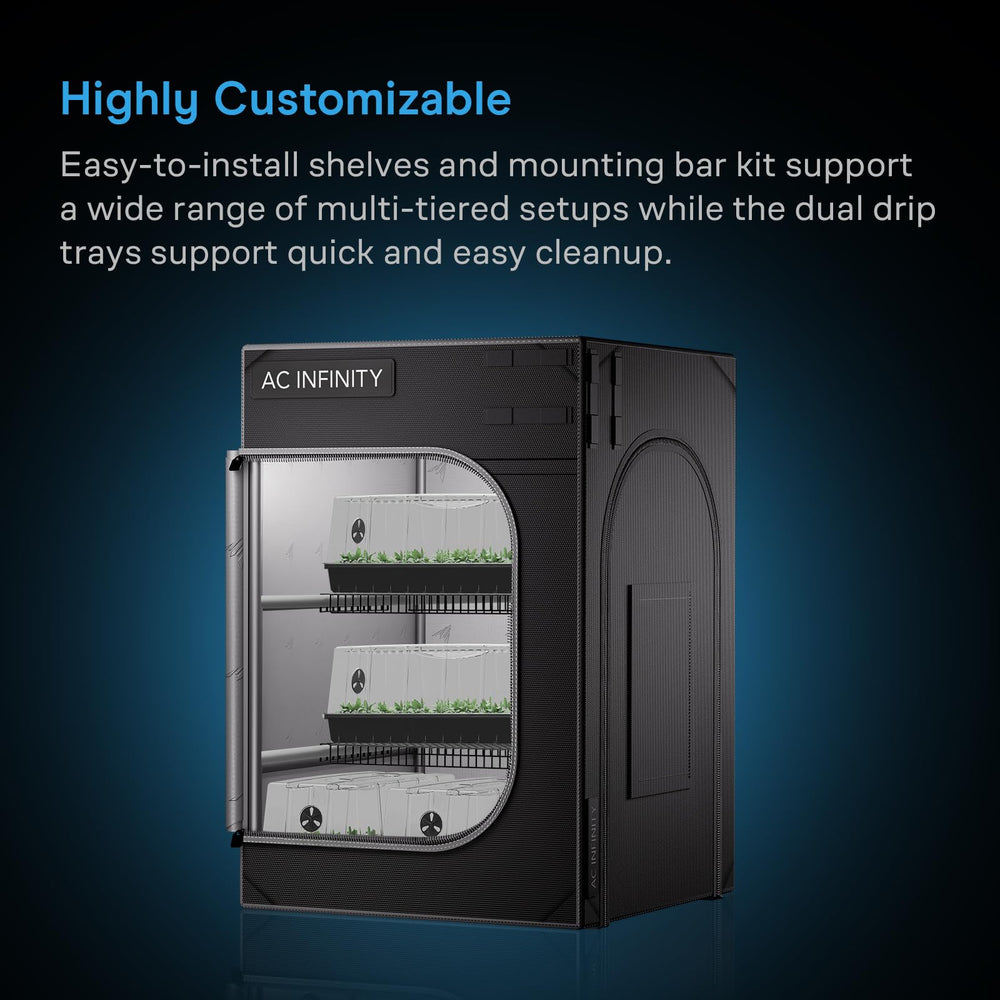 AC Infinity dual zipper doors open for easy access and disturbance reduction