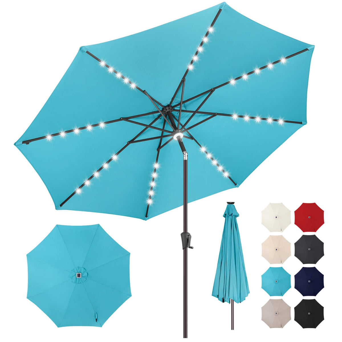 AckMizz aqua blue umbrella front view showing full coverage and shade benefit