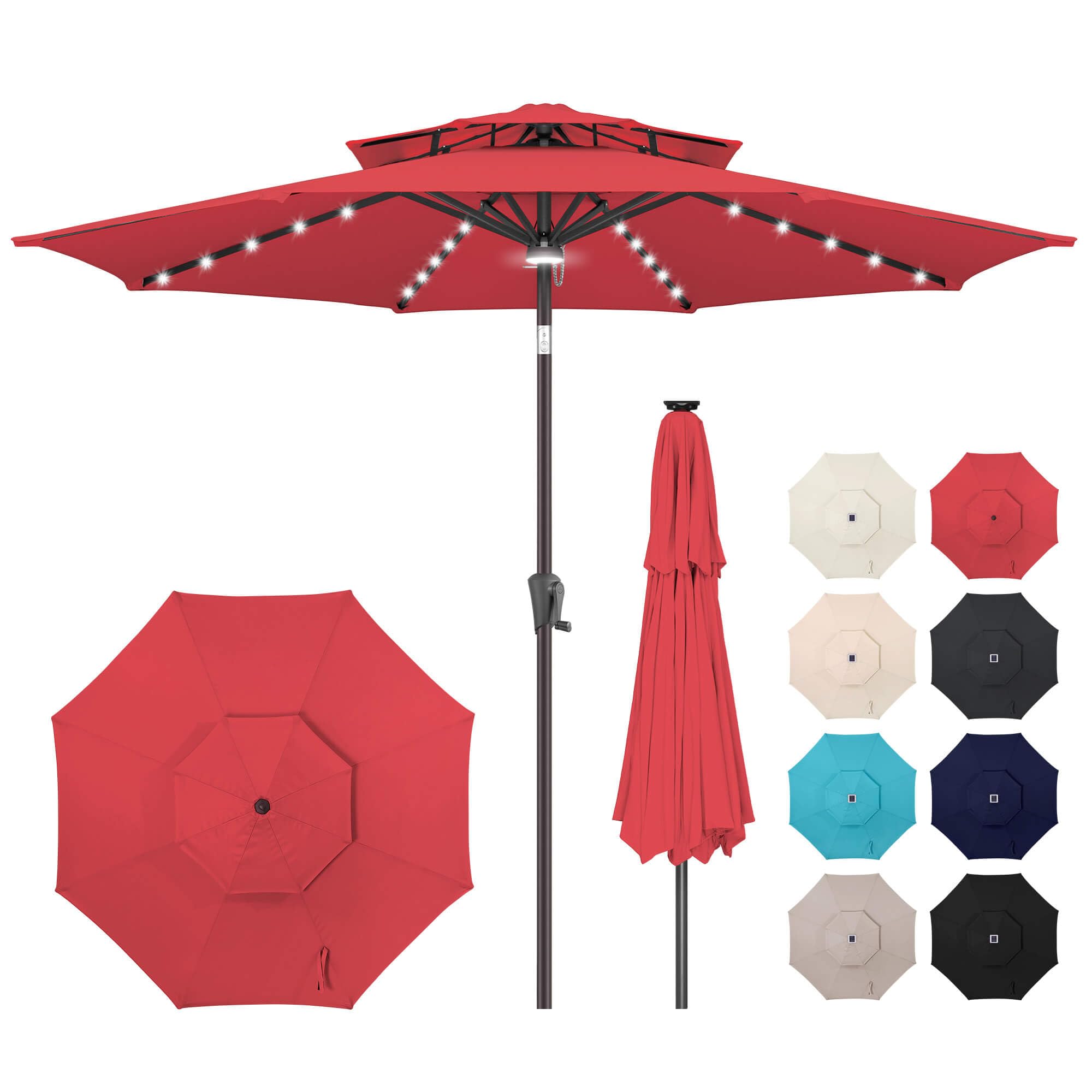 AckMizz front view red umbrella showing full canopy and coverage benefit