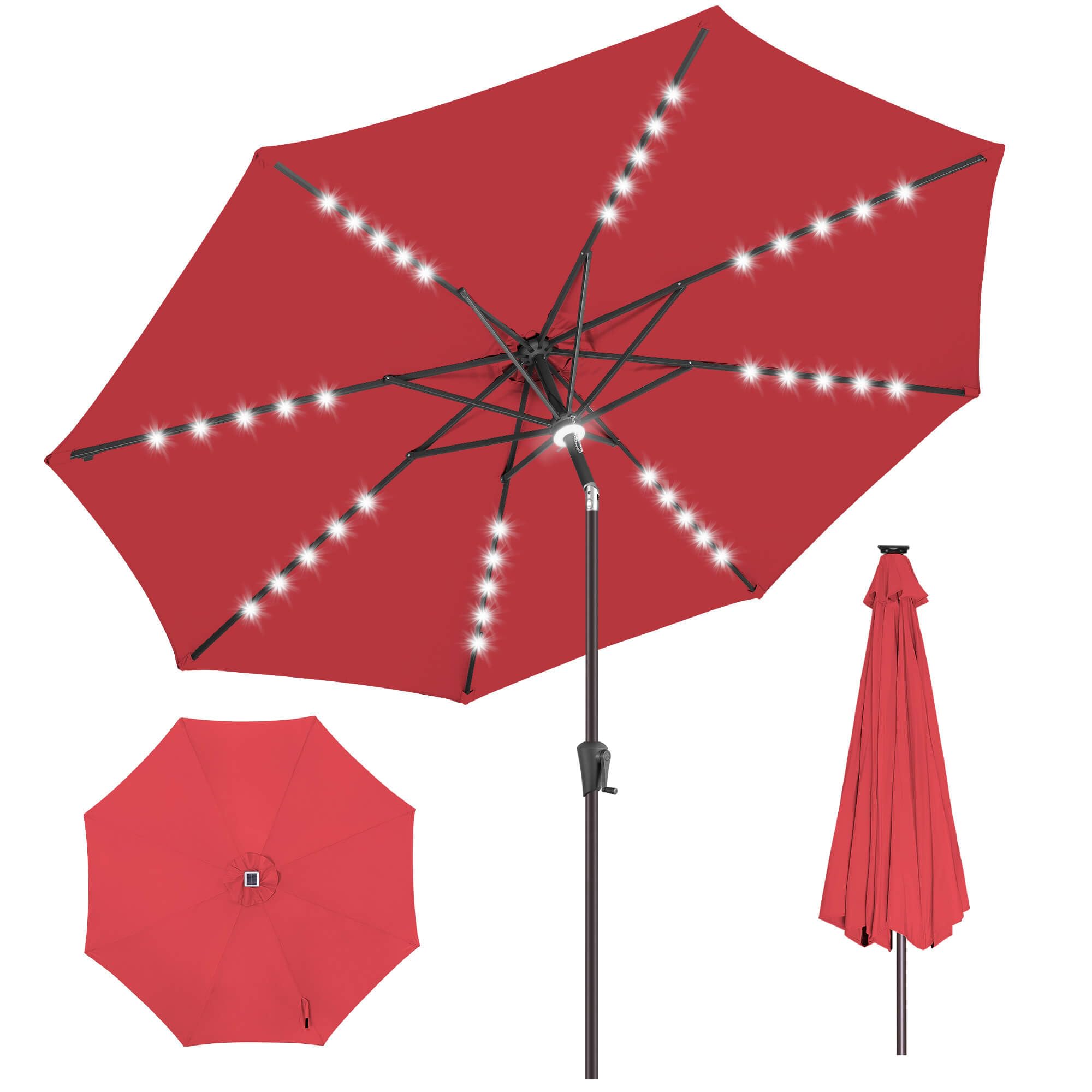 AckMizz red umbrella front view showing full canopy and shade benefits
