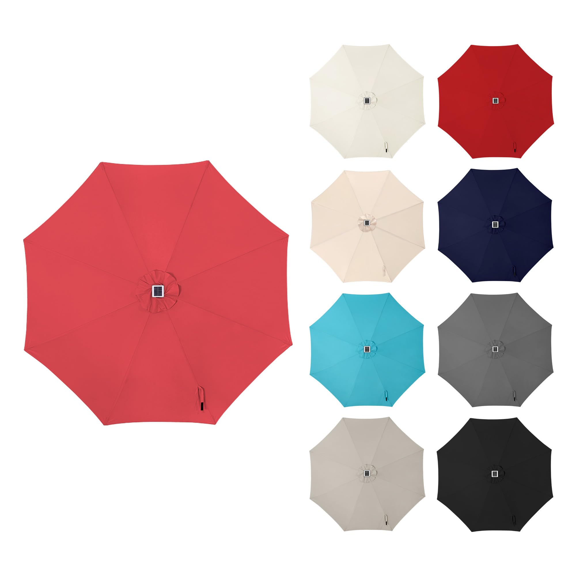 AckMizz umbrella beside chairs illustrating size fit for 42–54in tables
