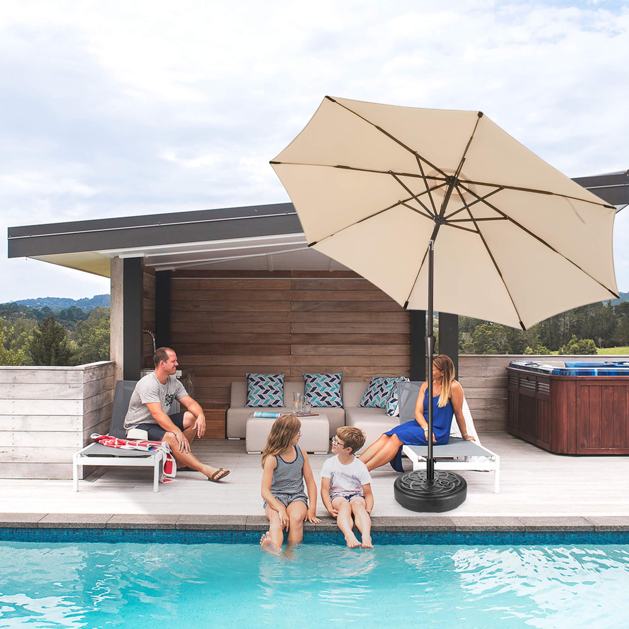 AckMizz base next to table showing 22-inch diameter and real-world scale