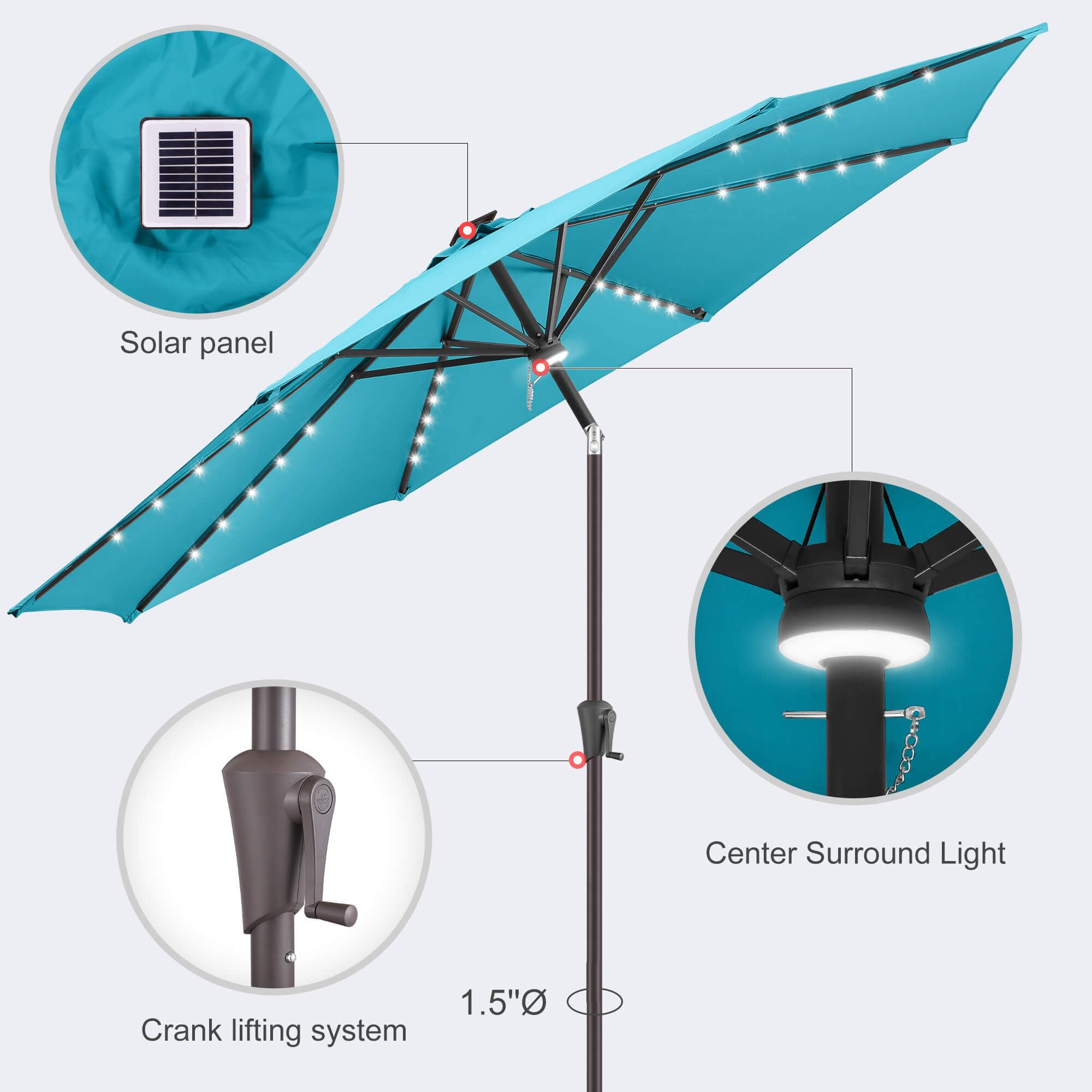 AckMizz pole-mounted solar panel angled to sunlight for reliable recharging