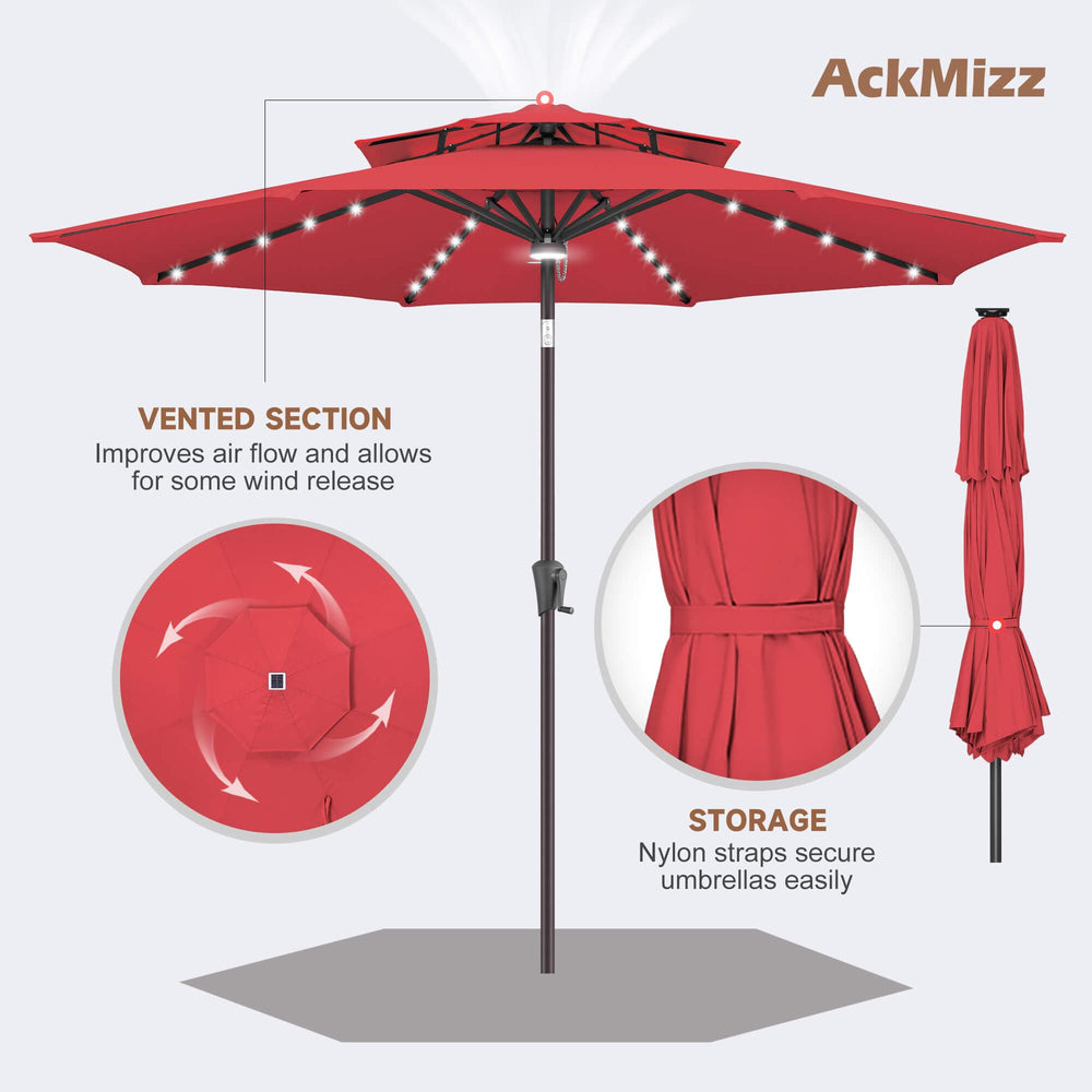 AckMizz umbrella in use on patio creating cozy dining ambiance
