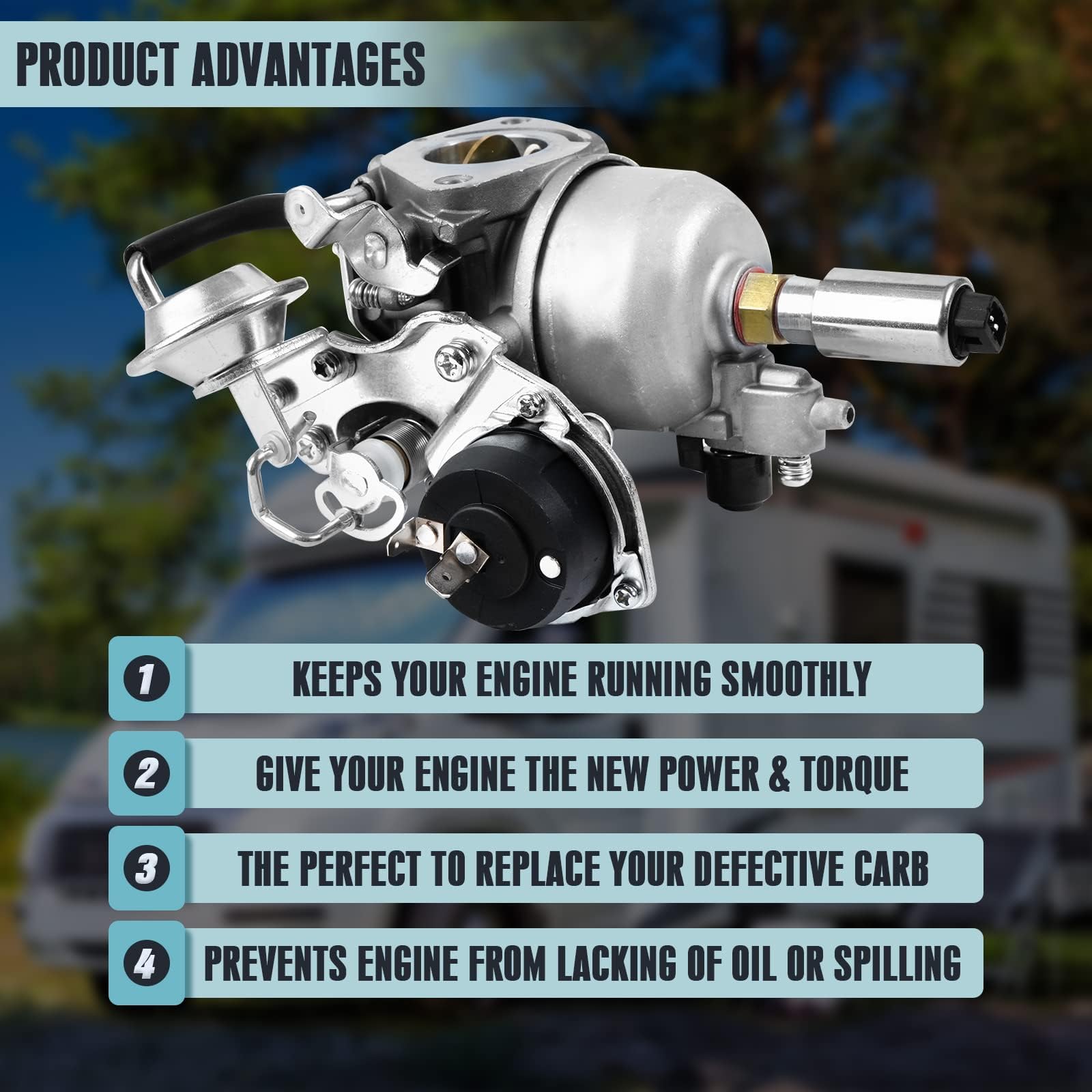 ACmango carburetor with included valve, clamps, fuel line, and filter