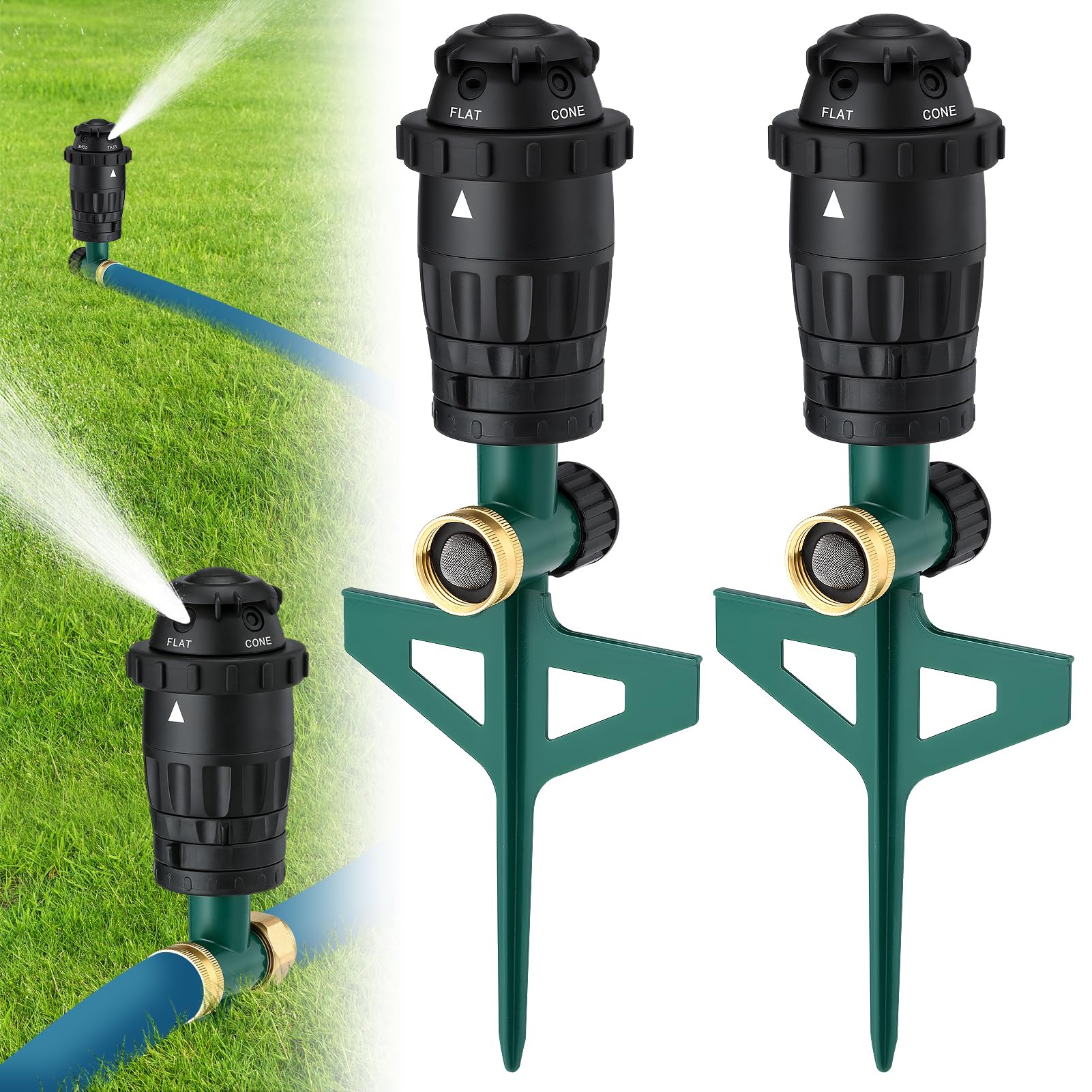 Acostop front view of two-pack sprinkler set showing durable build and easy setup benefit