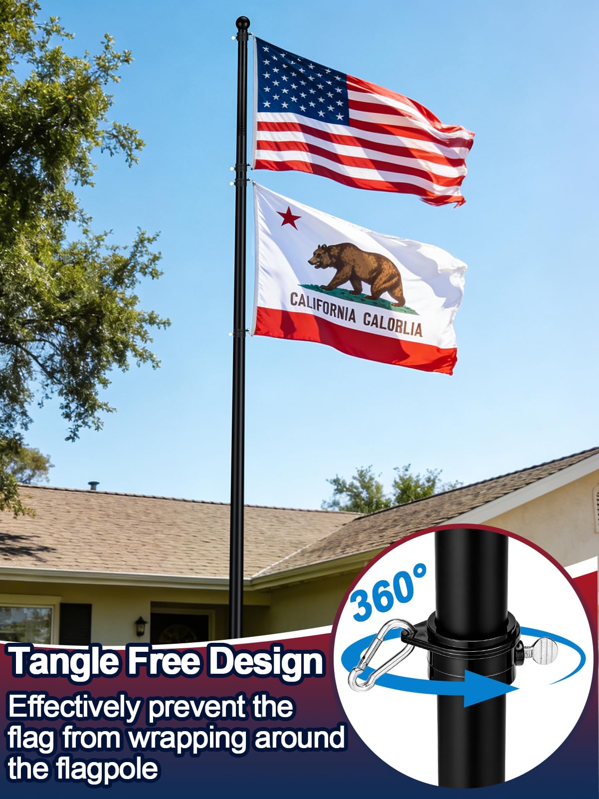 Acostop rotating rings detail preventing flag tangling and wear