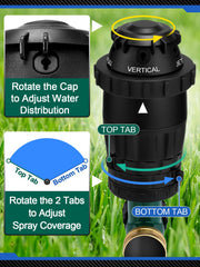 Acostop rotating sprinkler head detail showing adjustable arc and precise water control