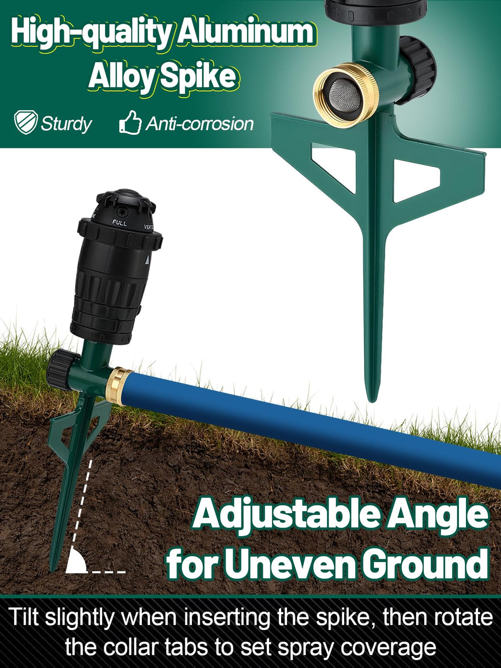 Acostop sprinkler beside a ruler showing compact size and easy placement advantage