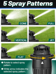 Acostop sprinkler placed on lawn spraying wide coverage to evenly water grass