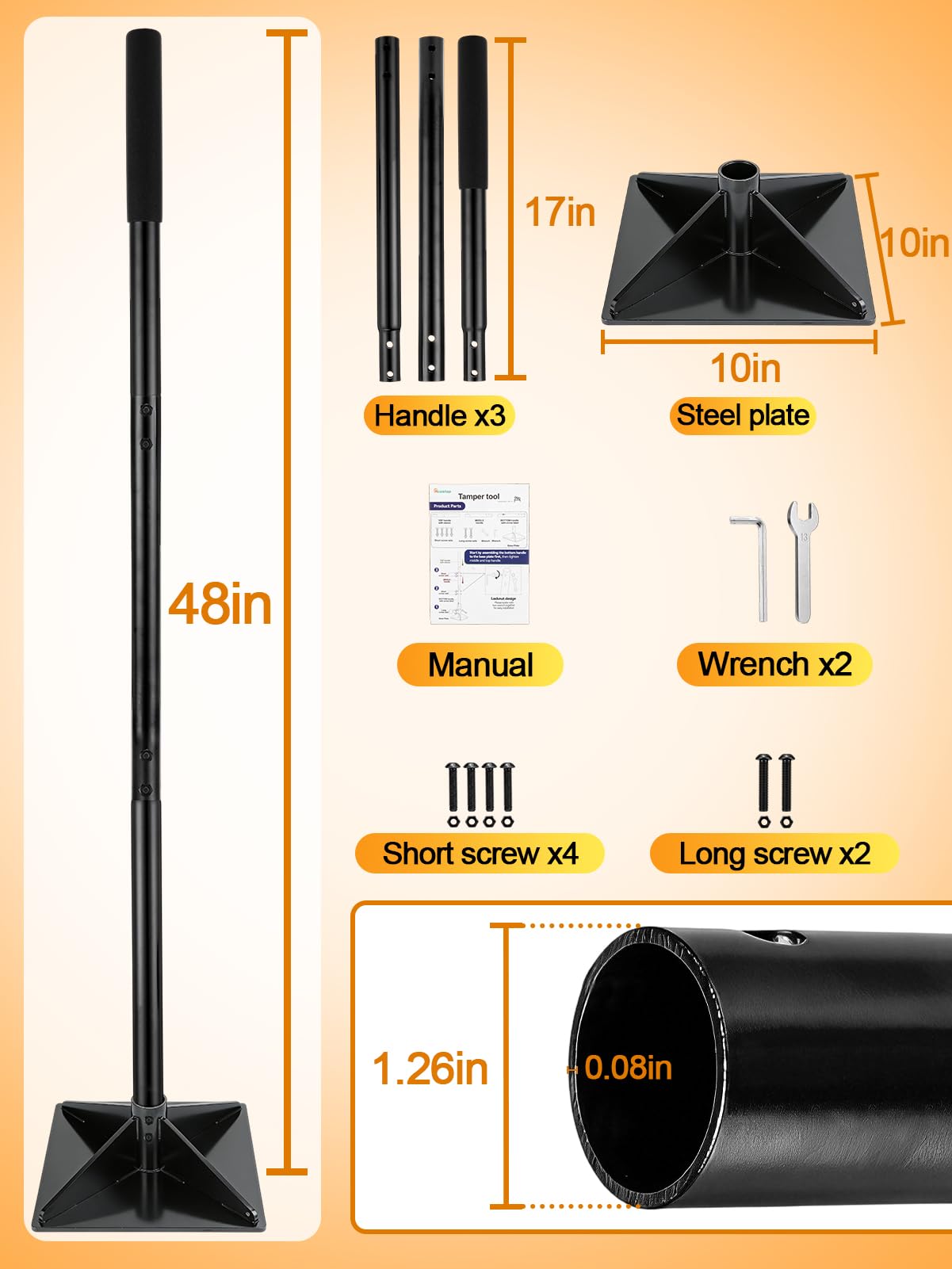 Acostop tamper disassembled with locking tools and manual for quick assembly