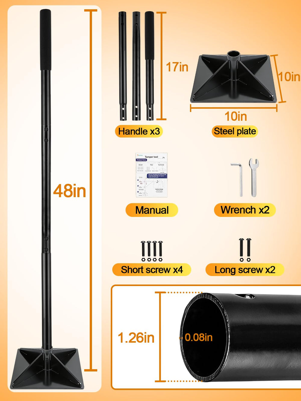 Acostop tamper disassembled with locking tools and manual for quick assembly