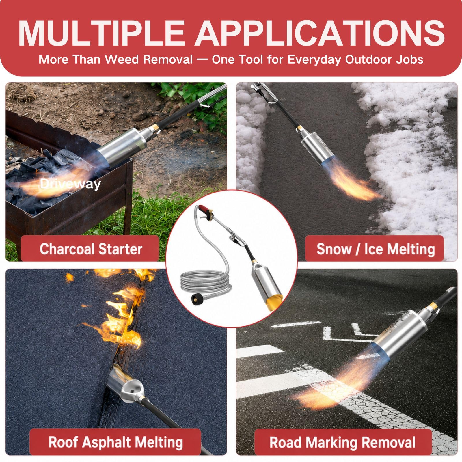 ACOVER torch being used on asphalt to show spot repair and paint removal benefit