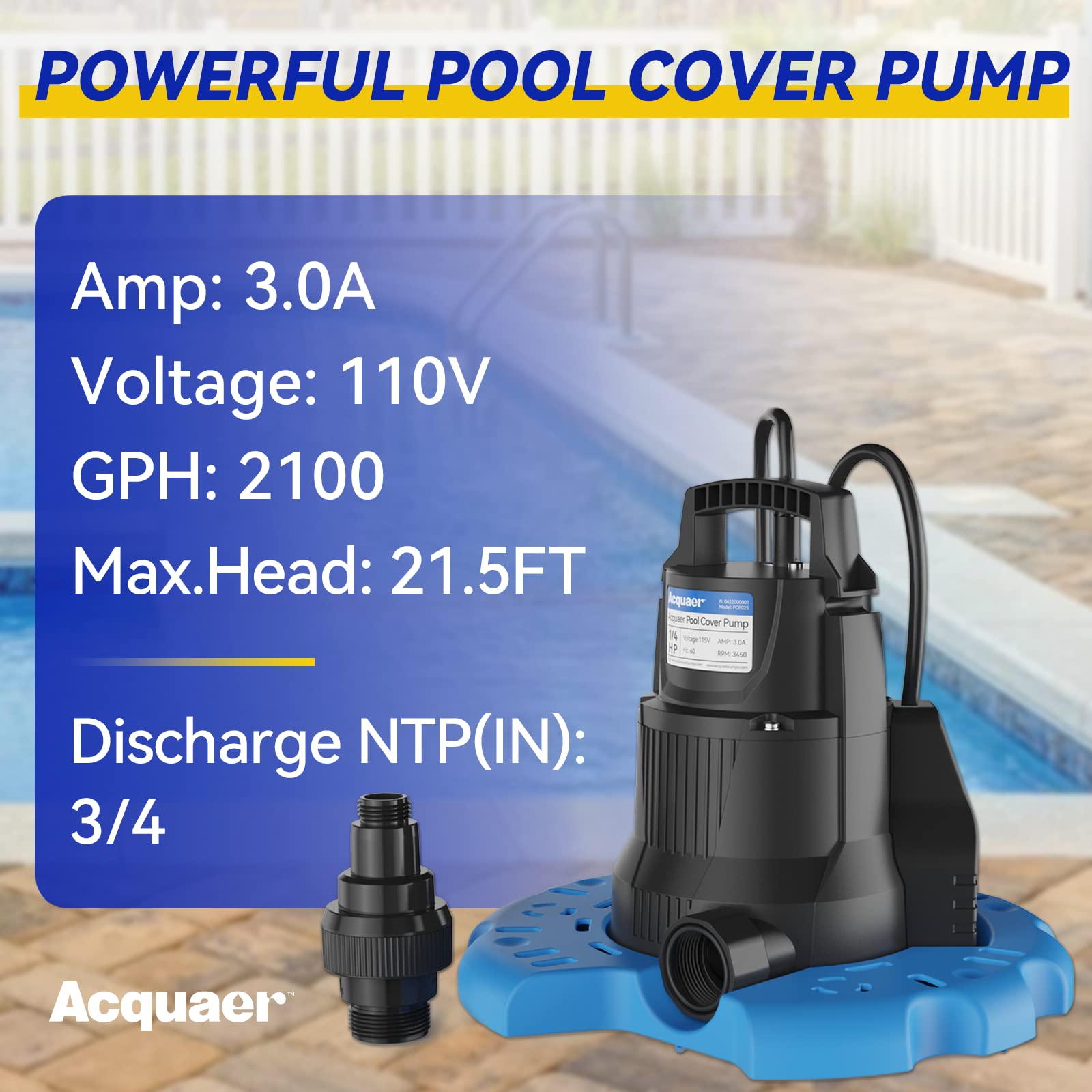 Acquaer close-up of removable strainer base protecting pump and easing cleaning