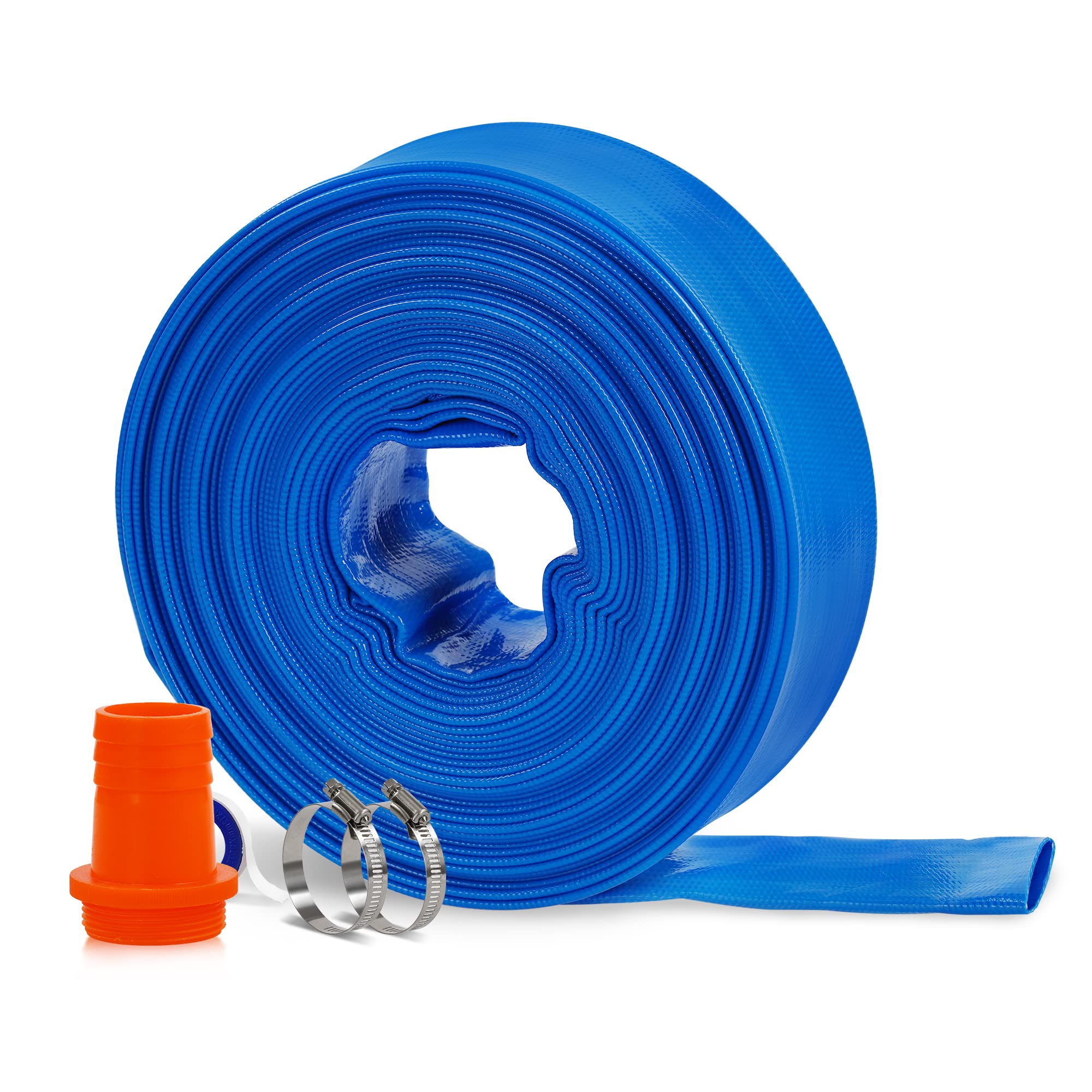 Acquaer front view of hose package showing length and fittings, promotes quick identification and convenience