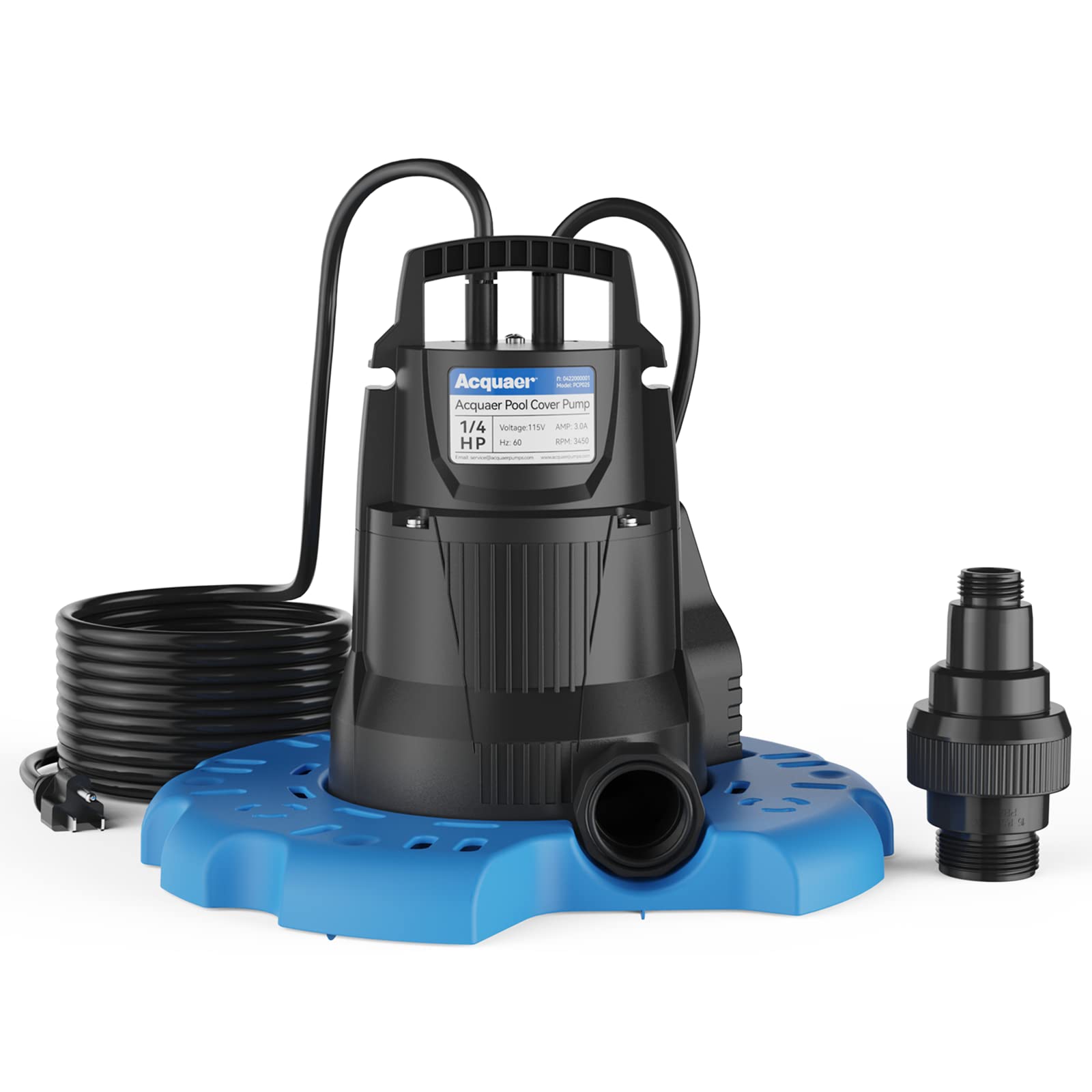 Acquaer front view showing compact pump body and stable base for easy placement