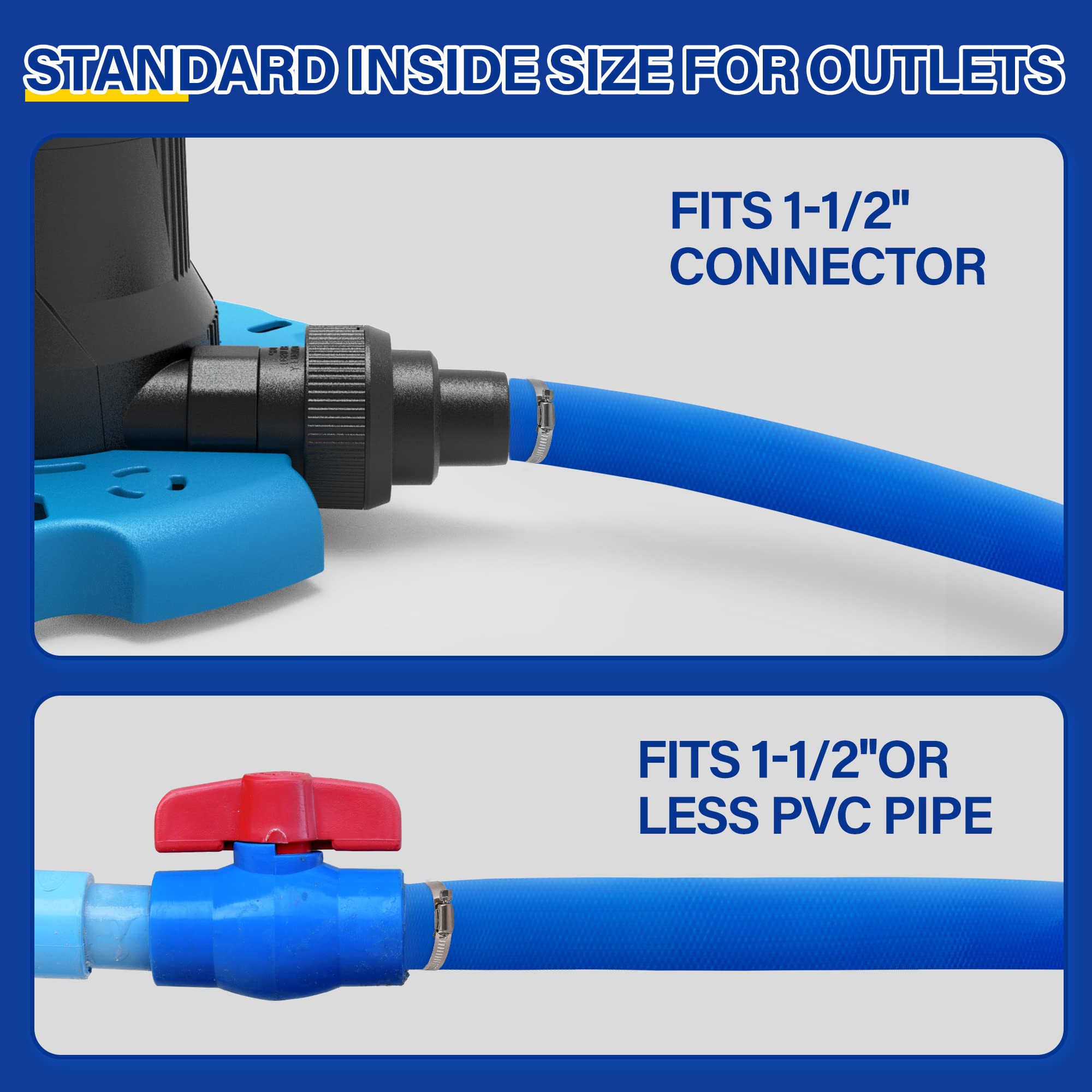 Acquaer lay-flat hose fully extended to show 50ft length, helps plan reach and placement