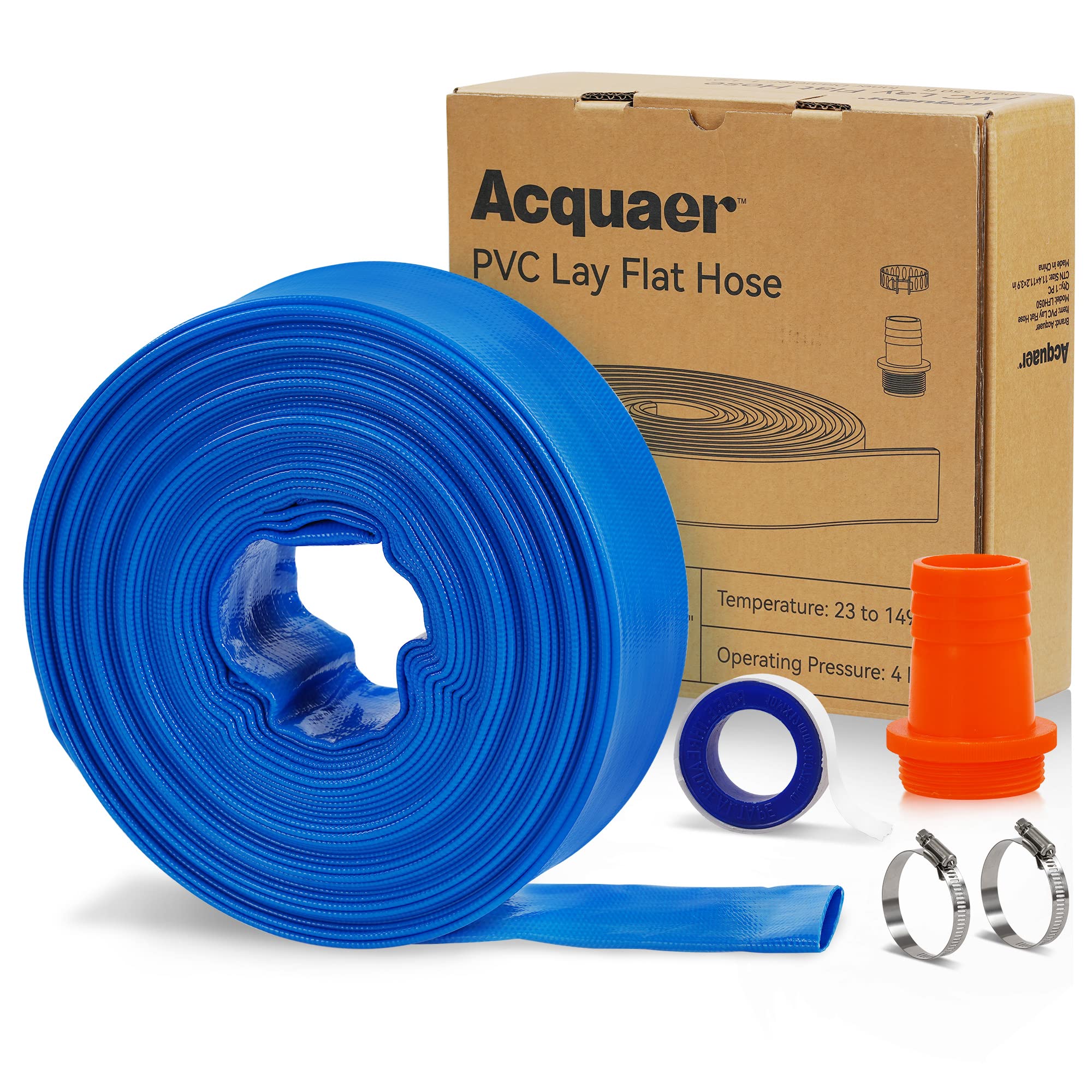 Acquaer hose used to drain pool into yard, illustrates real-world dewatering and versatility
