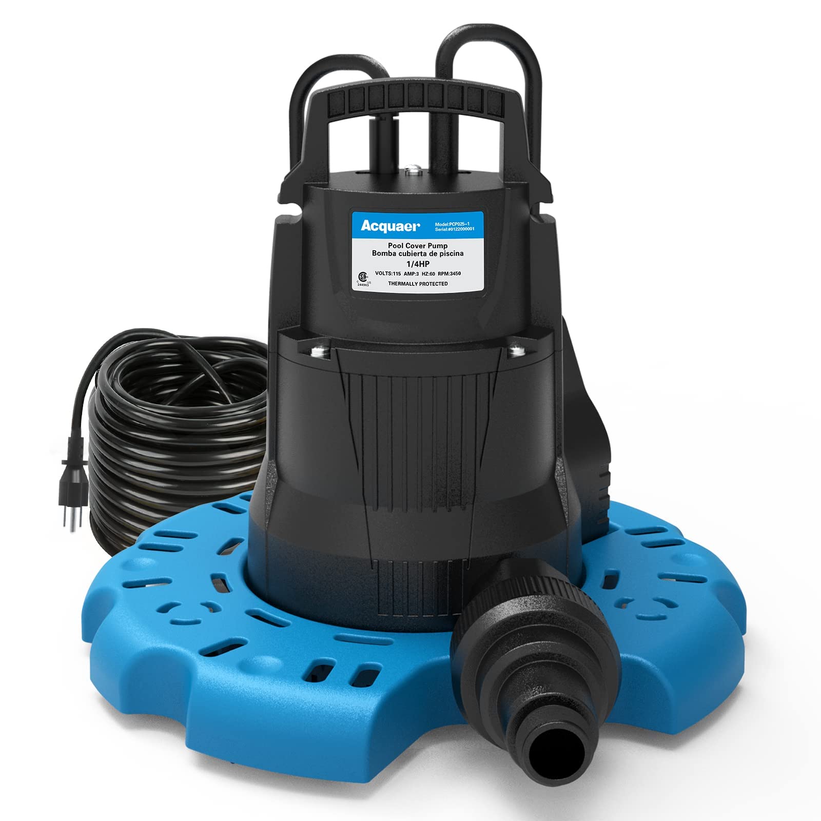 Acquaer pump front view showing compact design and quick setup benefit