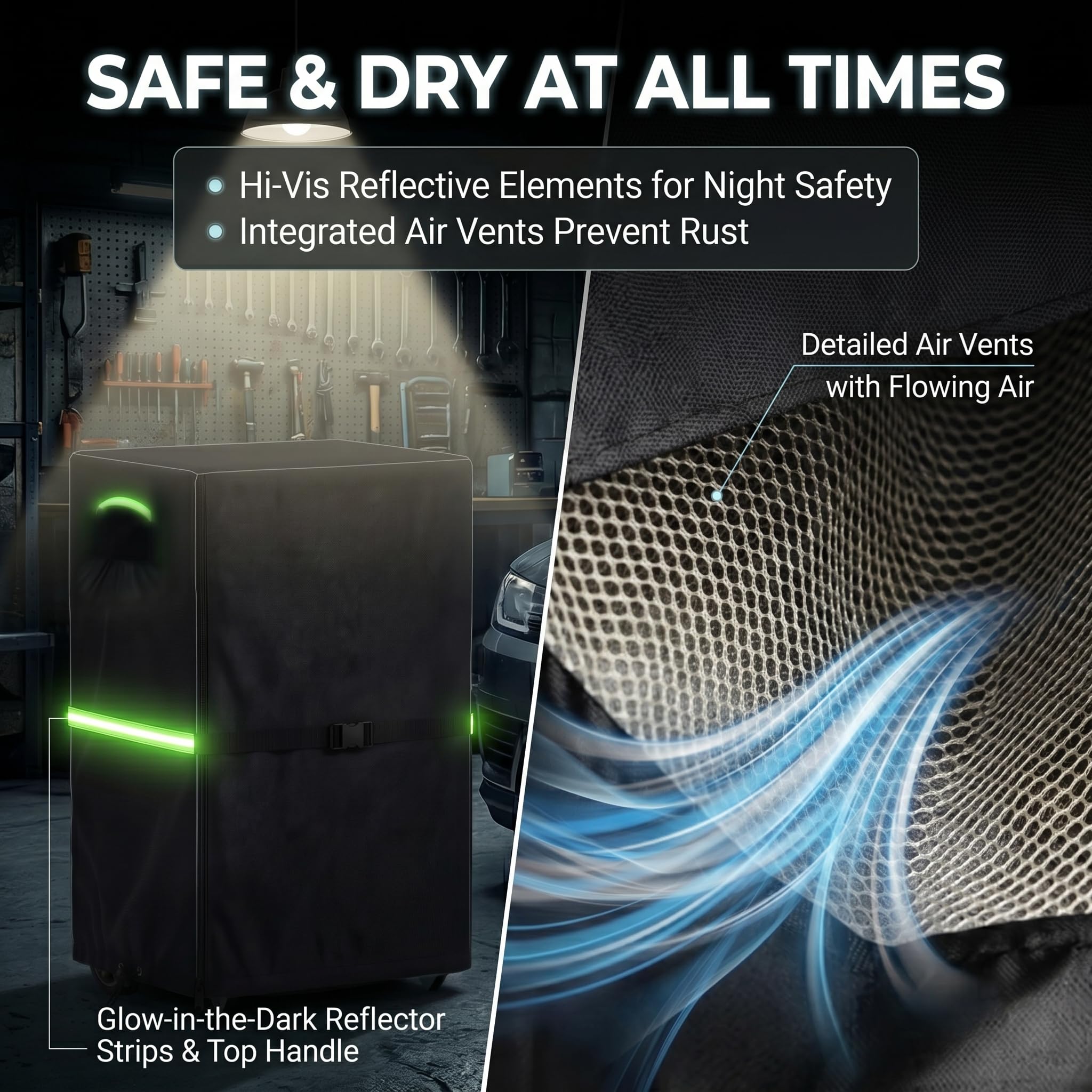 Acreater reflective strips and handle for safer handling