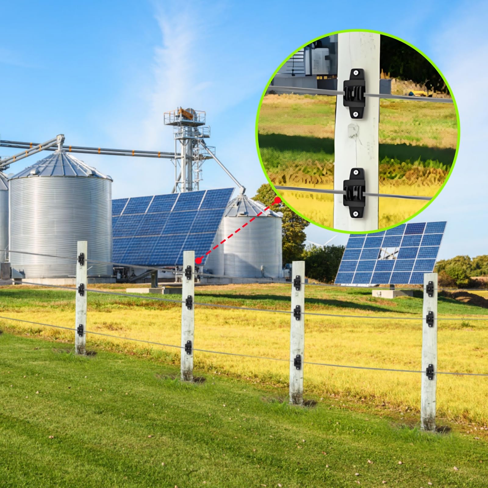 Acshio insulators installed around orchard perimeter protecting crops