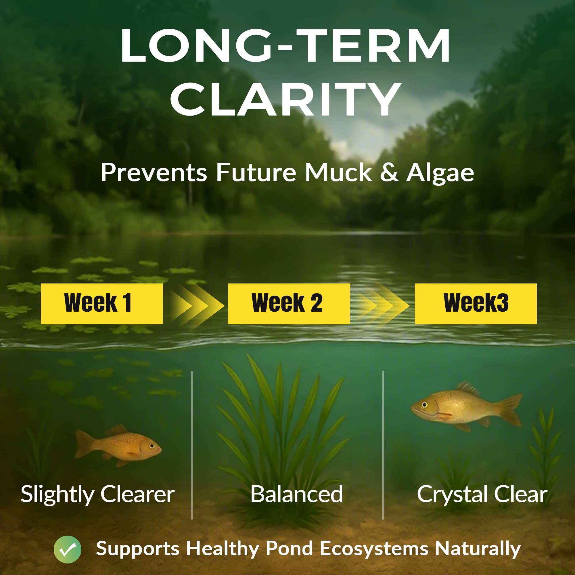 ACTICLEAR before and after pond composite showing clearer water benefit