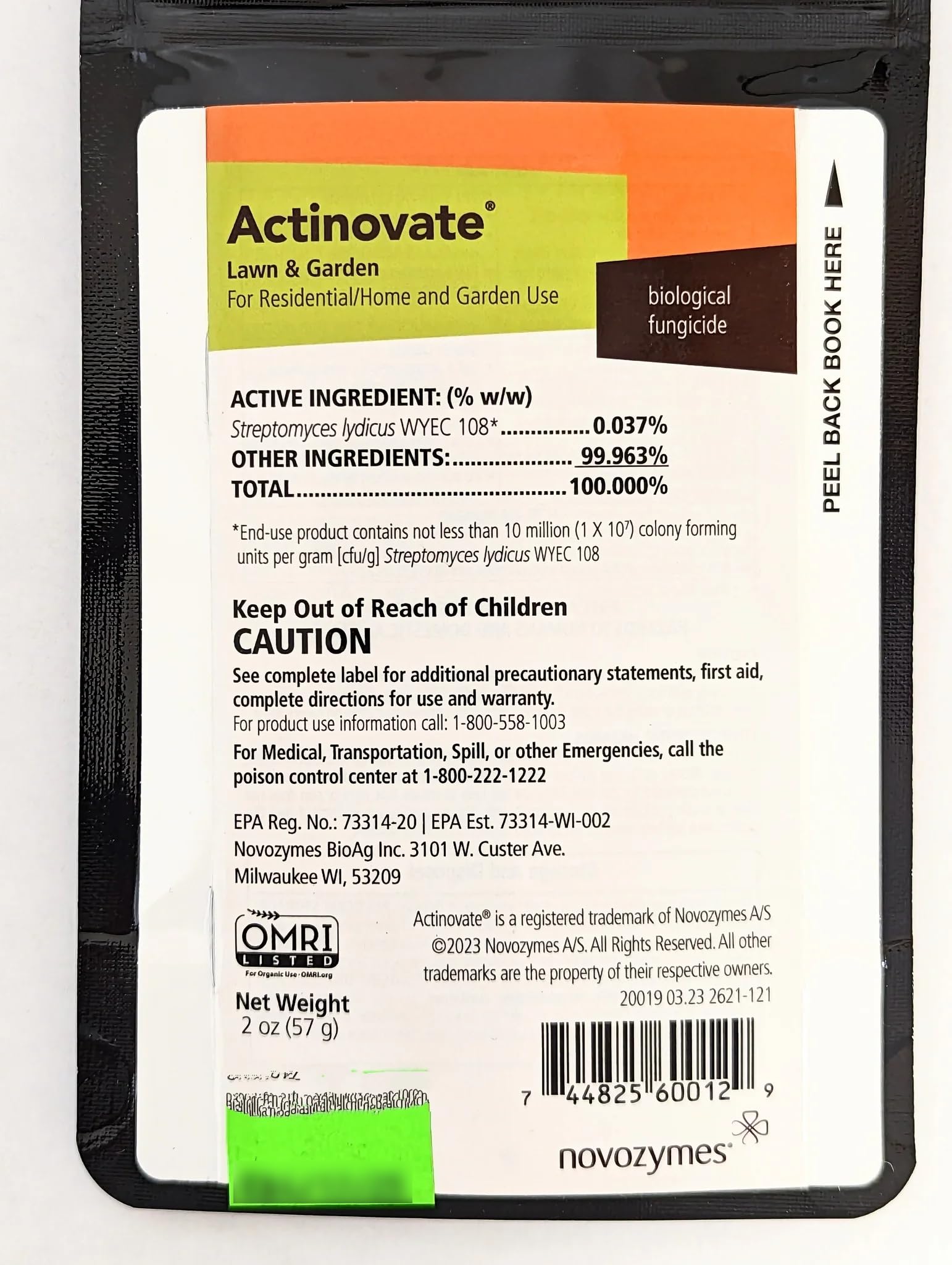 Actinovate 2oz bottle front label showing brand and product information for organic disease control