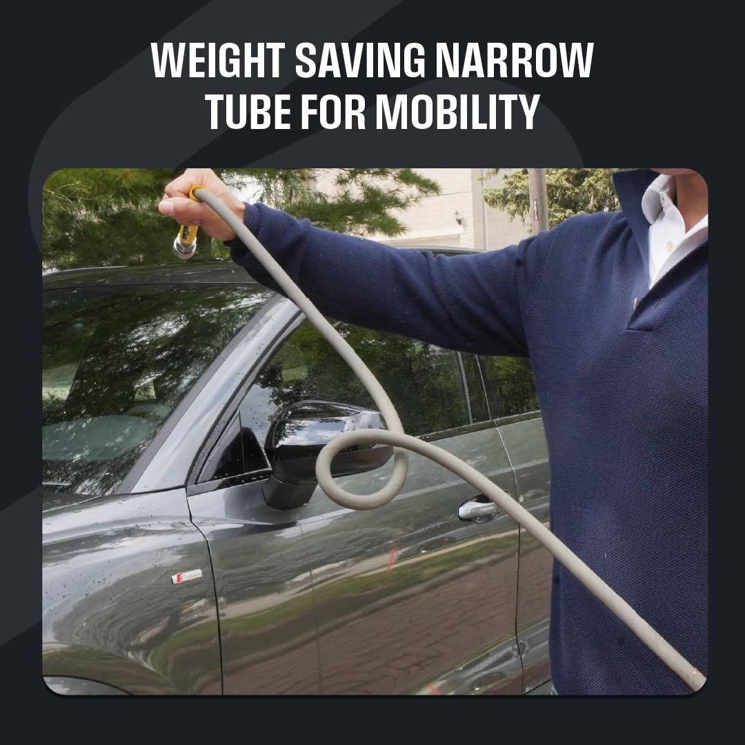 Active hose in use washing car showing extended reach benefit