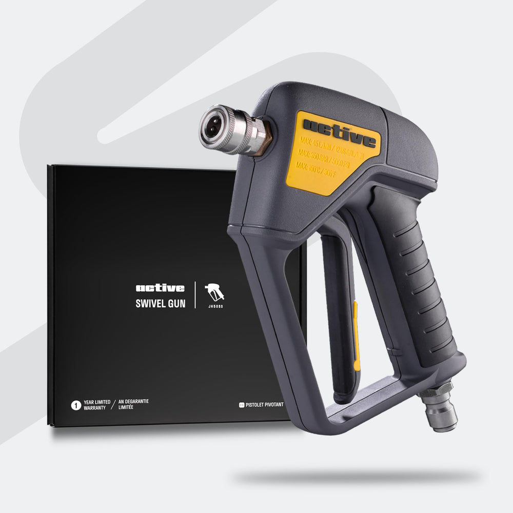 Active swivel gun in use during car wash for efficient detailing