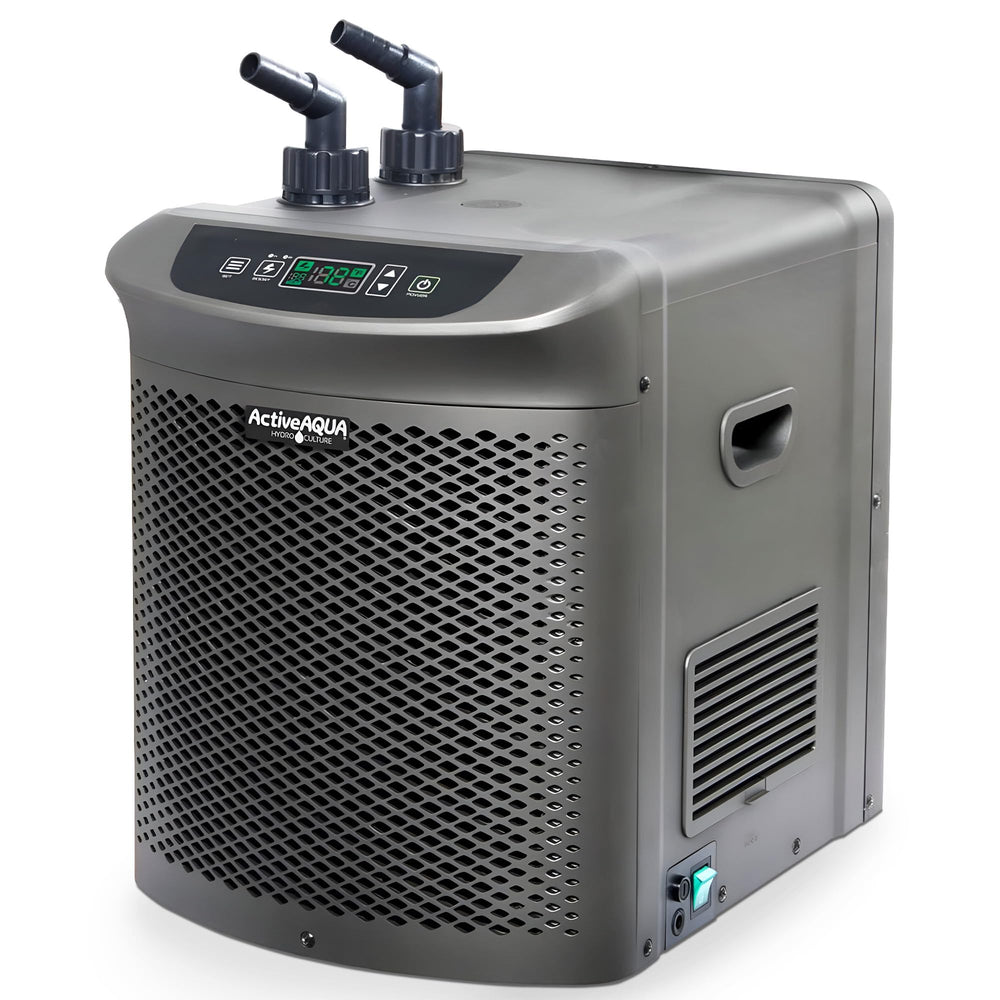 ActiveAqua chiller front panel showing controls and compact design benefit
