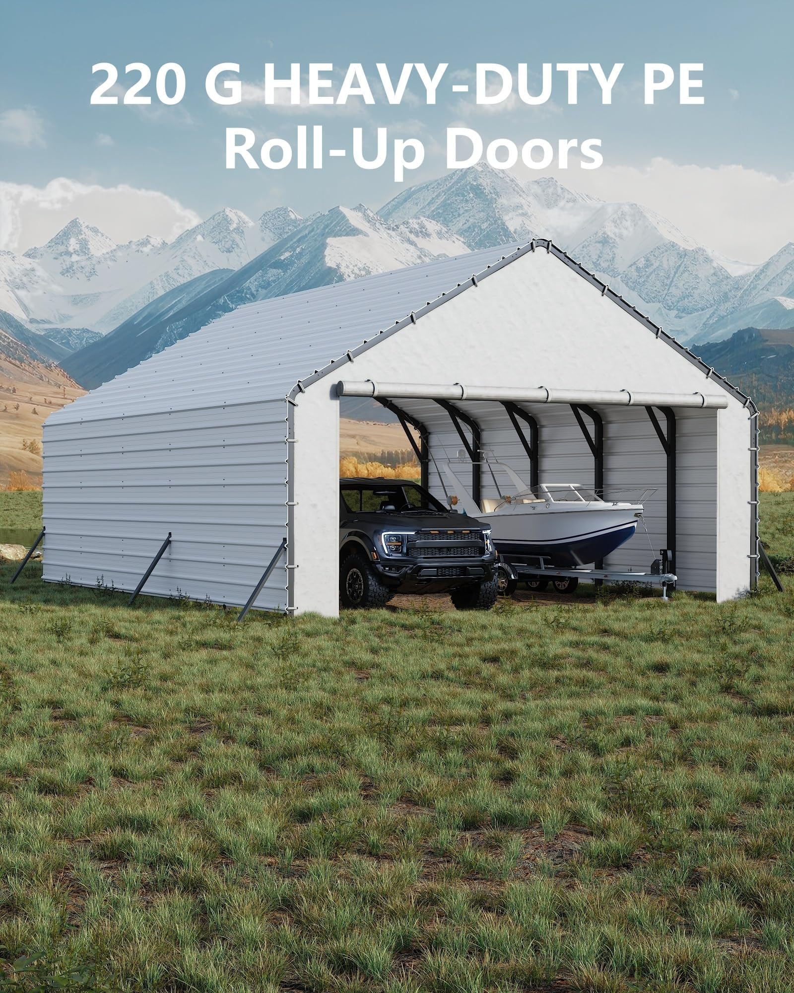 ActiveTrail anchored carport showing stakes and size comparison for scale