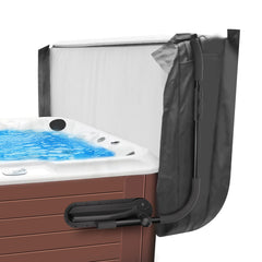 ACTREY cover lifter front-mounted on spa showing easy lift benefit