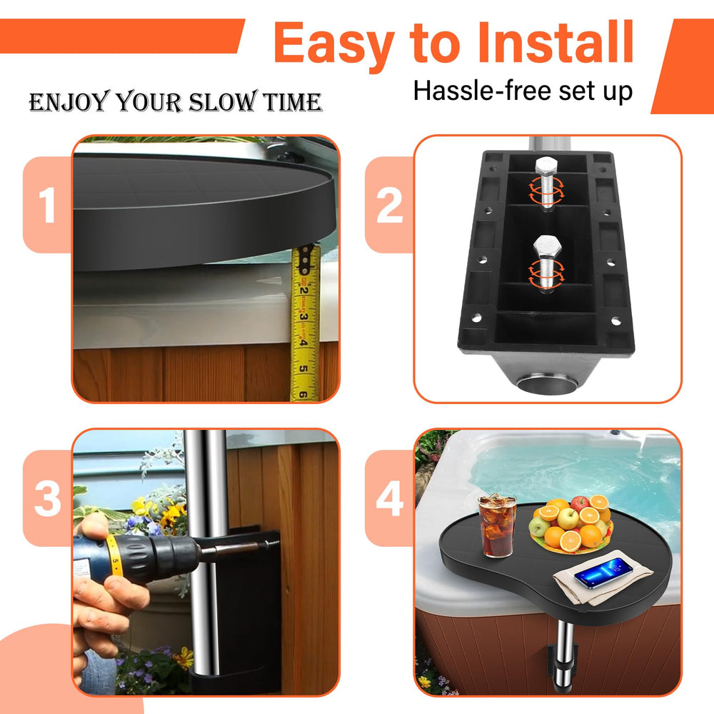 ACTREY tray mounted to wooden spa cabinet with stainless screws for stability