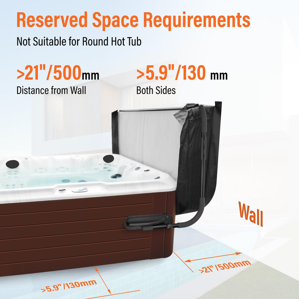 ACTREY installed on spa with folded cover saving space behind tub