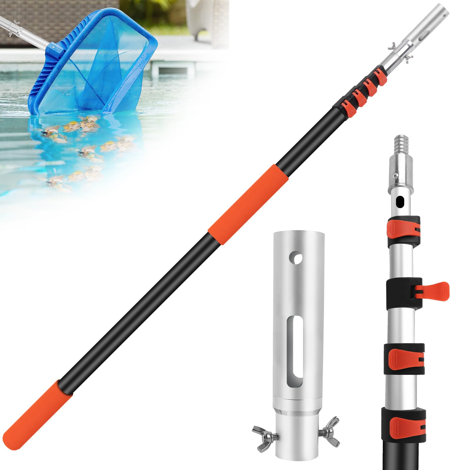 ACTREY front view of telescopic pool pole showing full length and build benefit