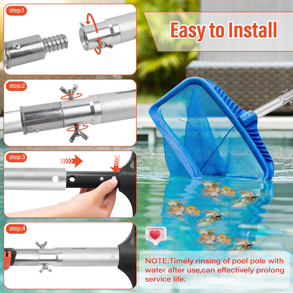 ACTREY pole with skimmer in pool showing efficient debris removal benefit