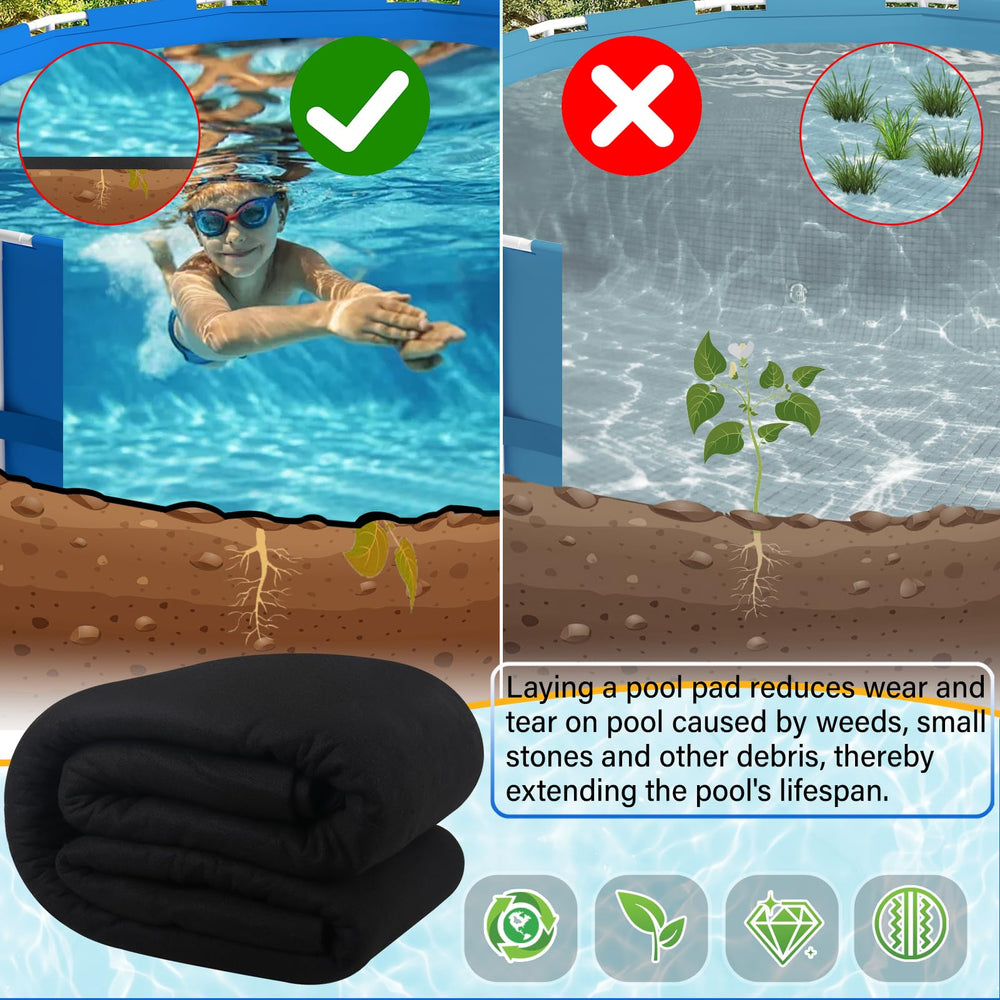 ACTREY trimmed pad fitted to an oval pool illustrating easy custom cutting benefit